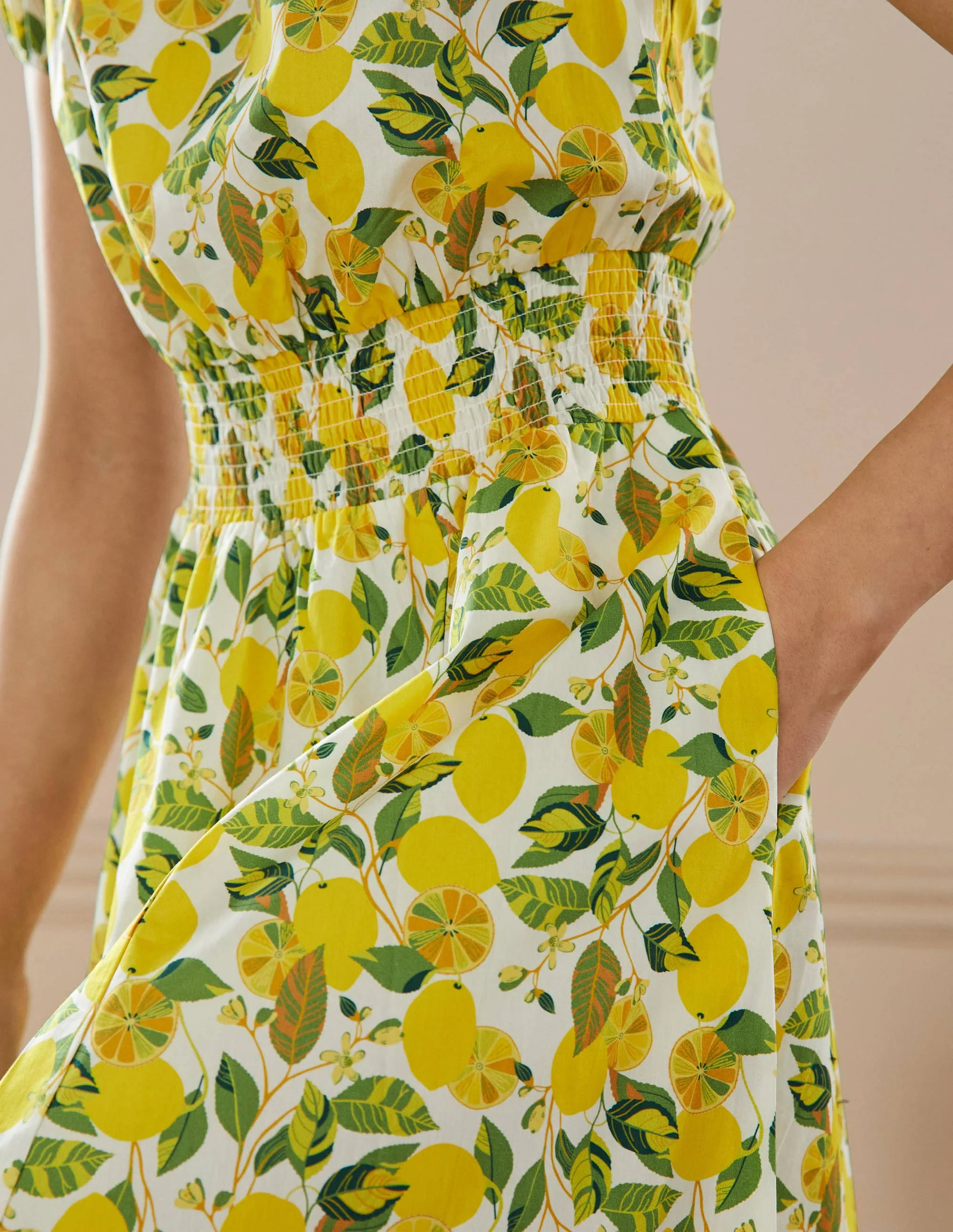 Maxikleid mit Rundhalsausschnitt-Naturweiß/Gelb, Zitronenranke - Image 2