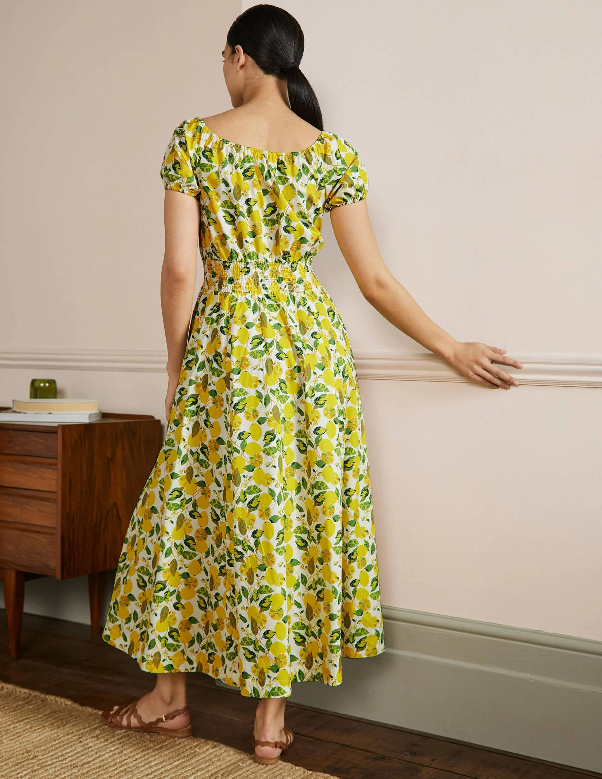 Maxikleid mit Rundhalsausschnitt-Naturweiß/Gelb, Zitronenranke - Image 3