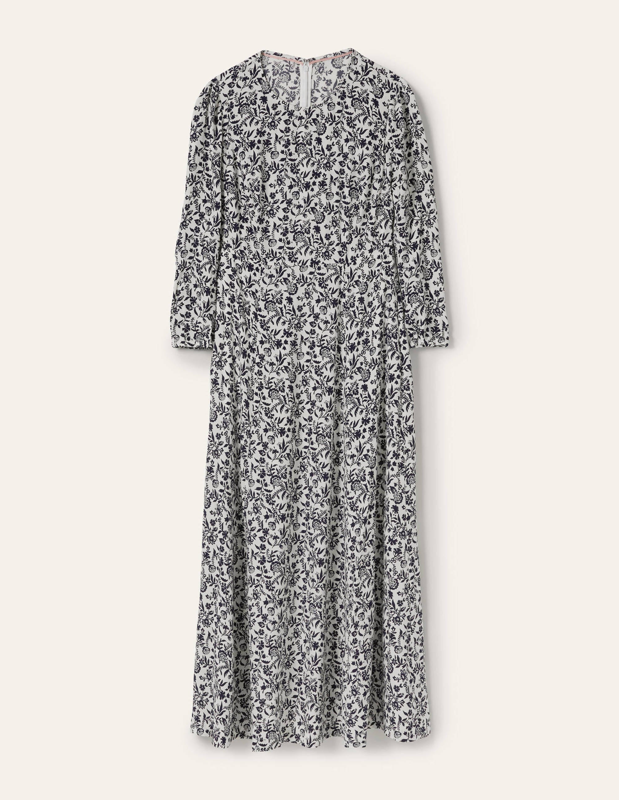 Maxikleid mit Rundhalsausschnitt-Navy, Hübsches Blumenmuster - Image 11