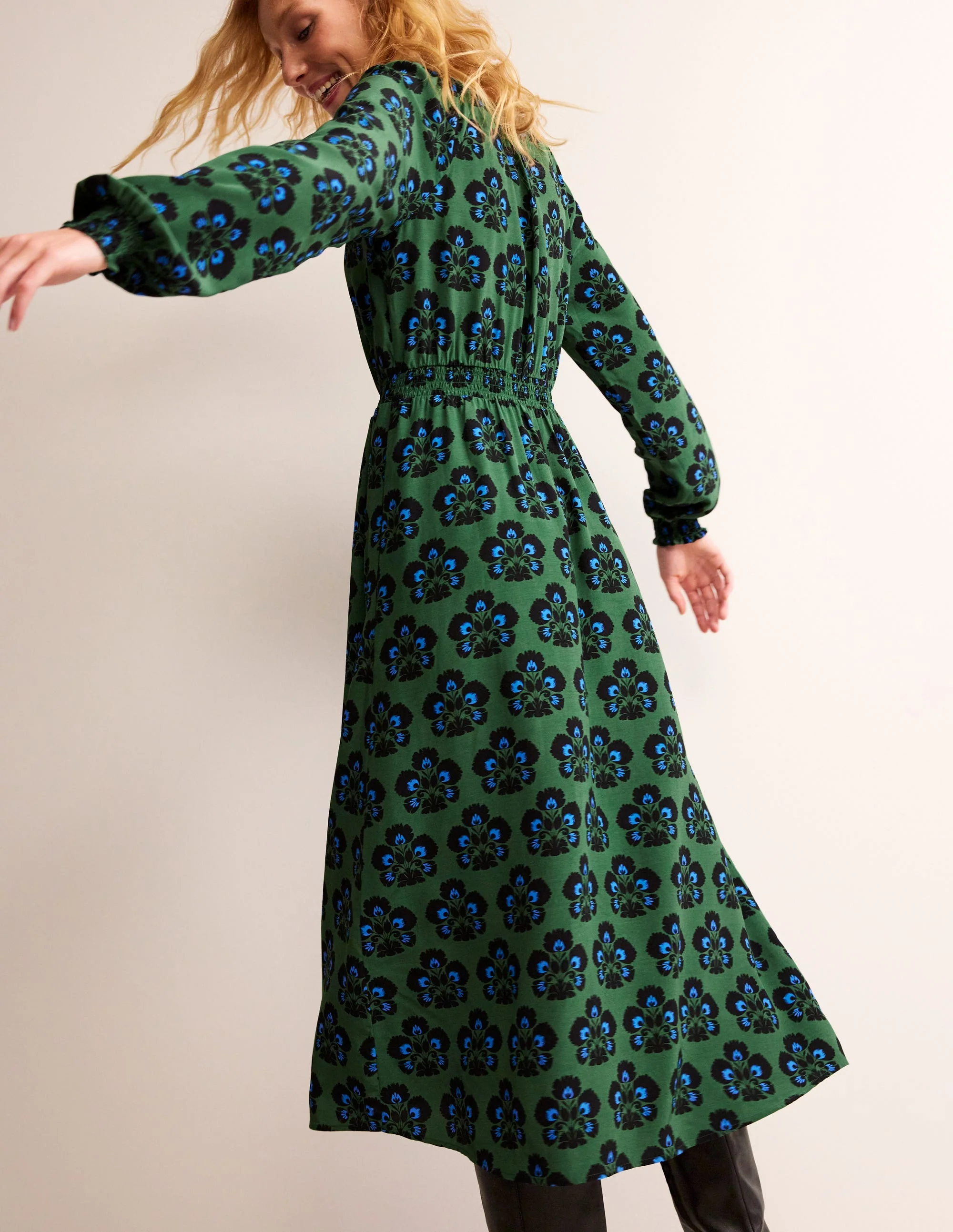 Maxikleid mit tiefem Rundhalsausschnitt-Gelb, Strukturiert - Image 3