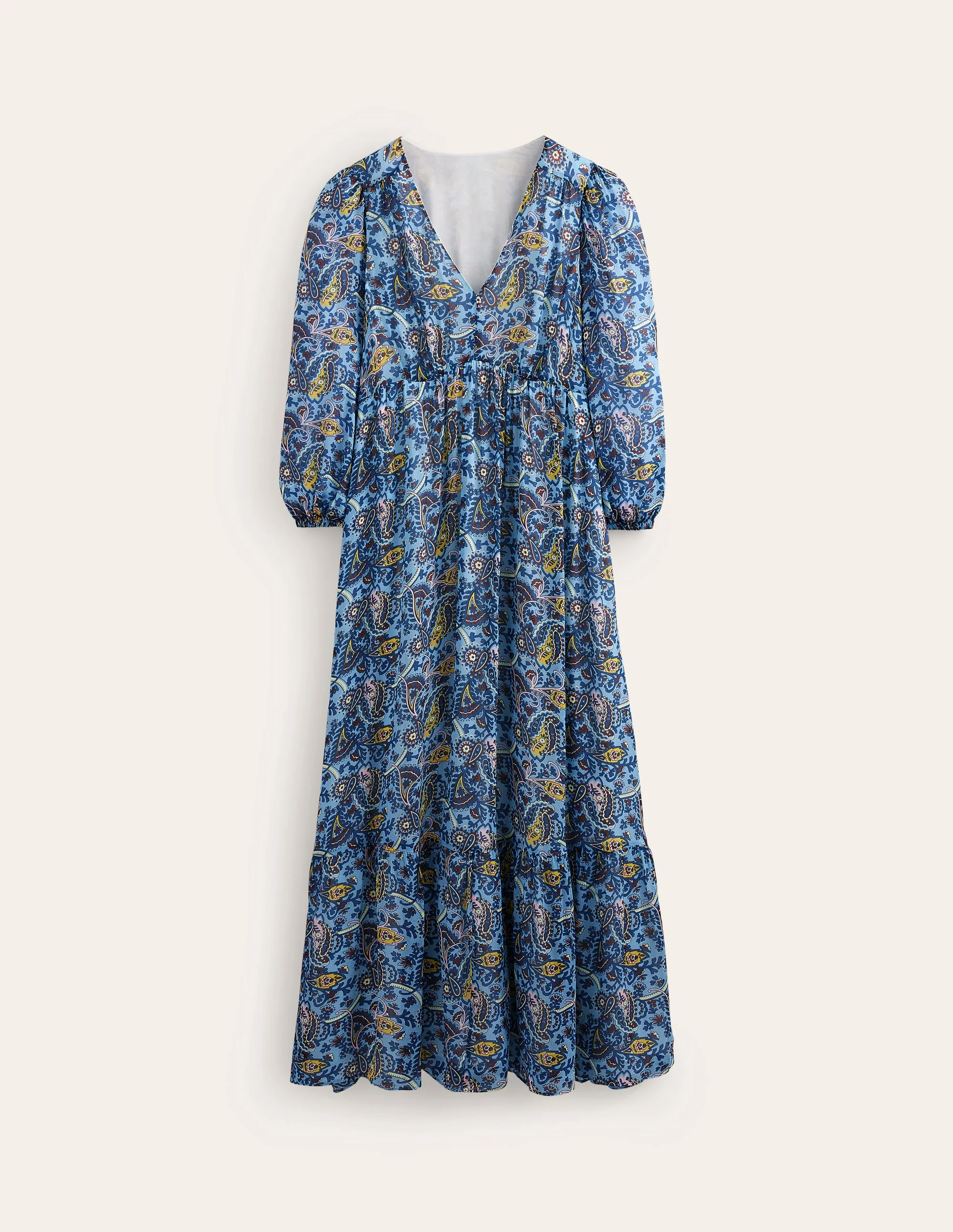 Maxikleid mit V-Ausschnitt und Puffärmeln-Blau, Phantasievoll Klein - Image 6