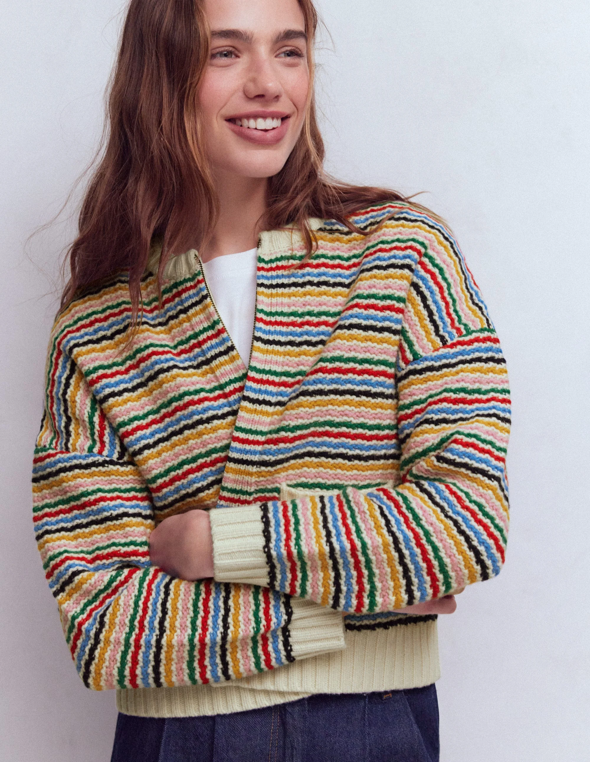 Maya Jacke mit Reißverschluss-Naturweiß, Regenbogen