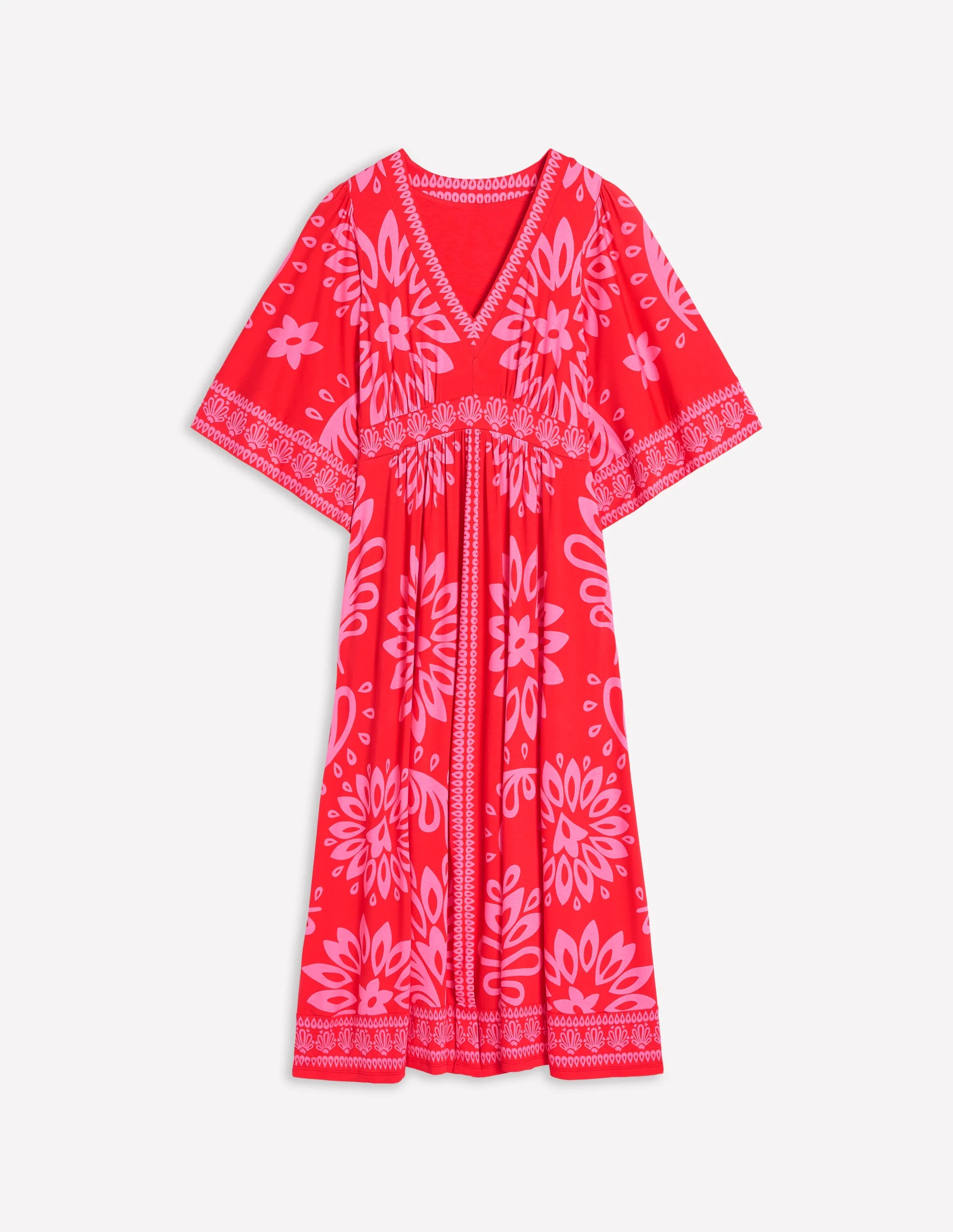 Maya Jersey-Maxikleid im Kimono-Stil-Erdbeerrot, Palmenblätter - Image 5