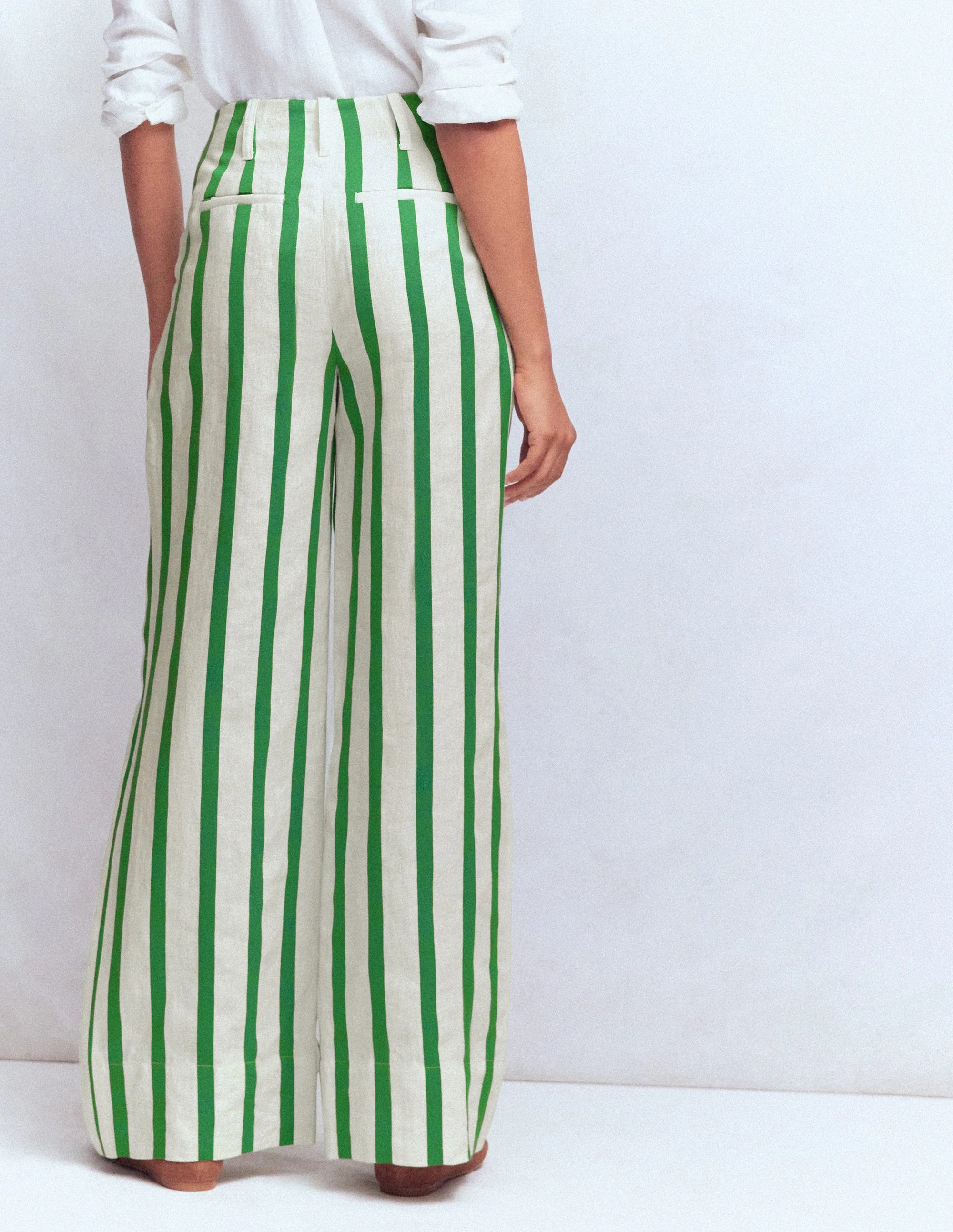 Mayfair Leinenhose-Naturweiß, Frische Grüne Streifen - Image 3