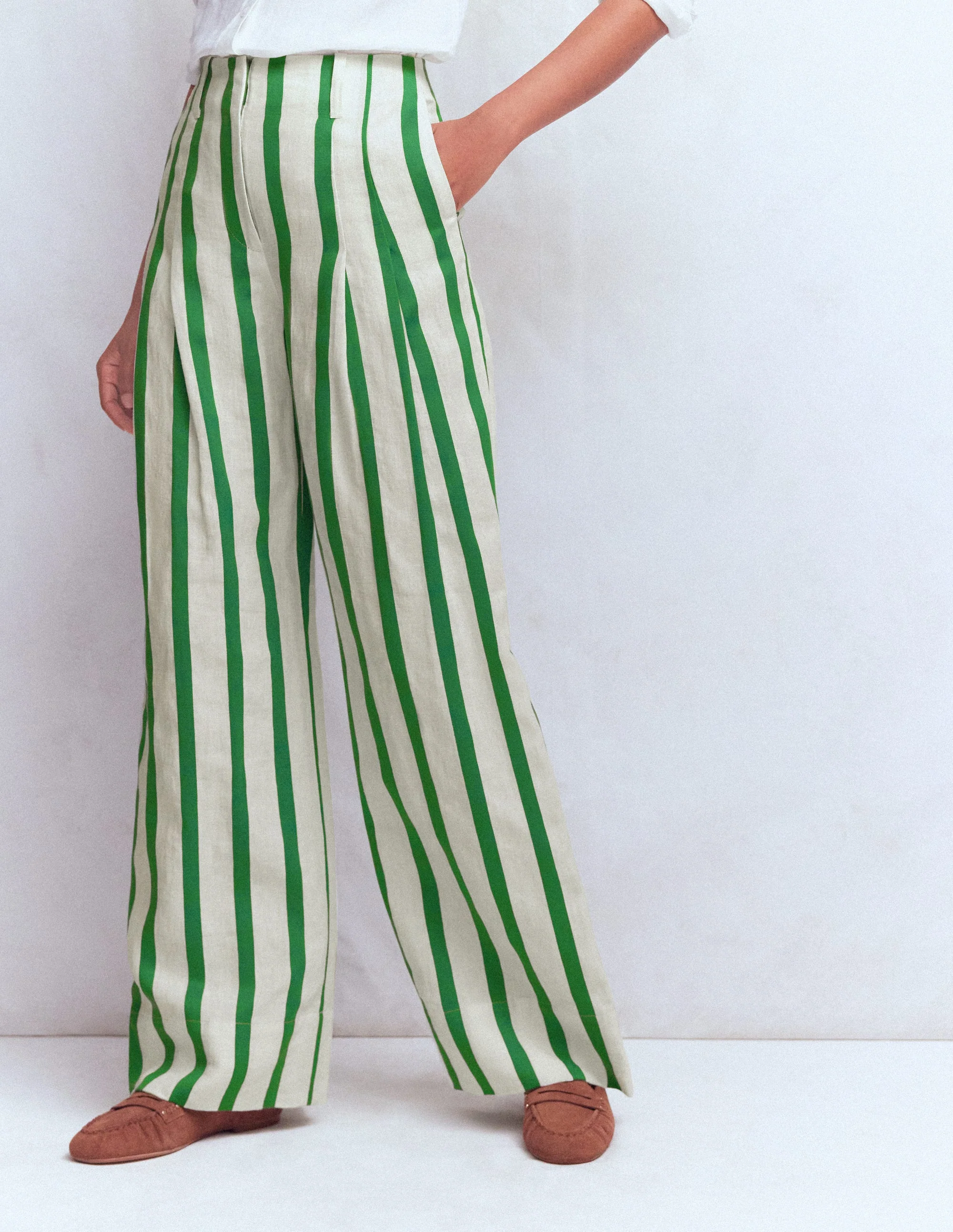 Mayfair Leinenhose-Naturweiß, Frische Grüne Streifen - Image 4