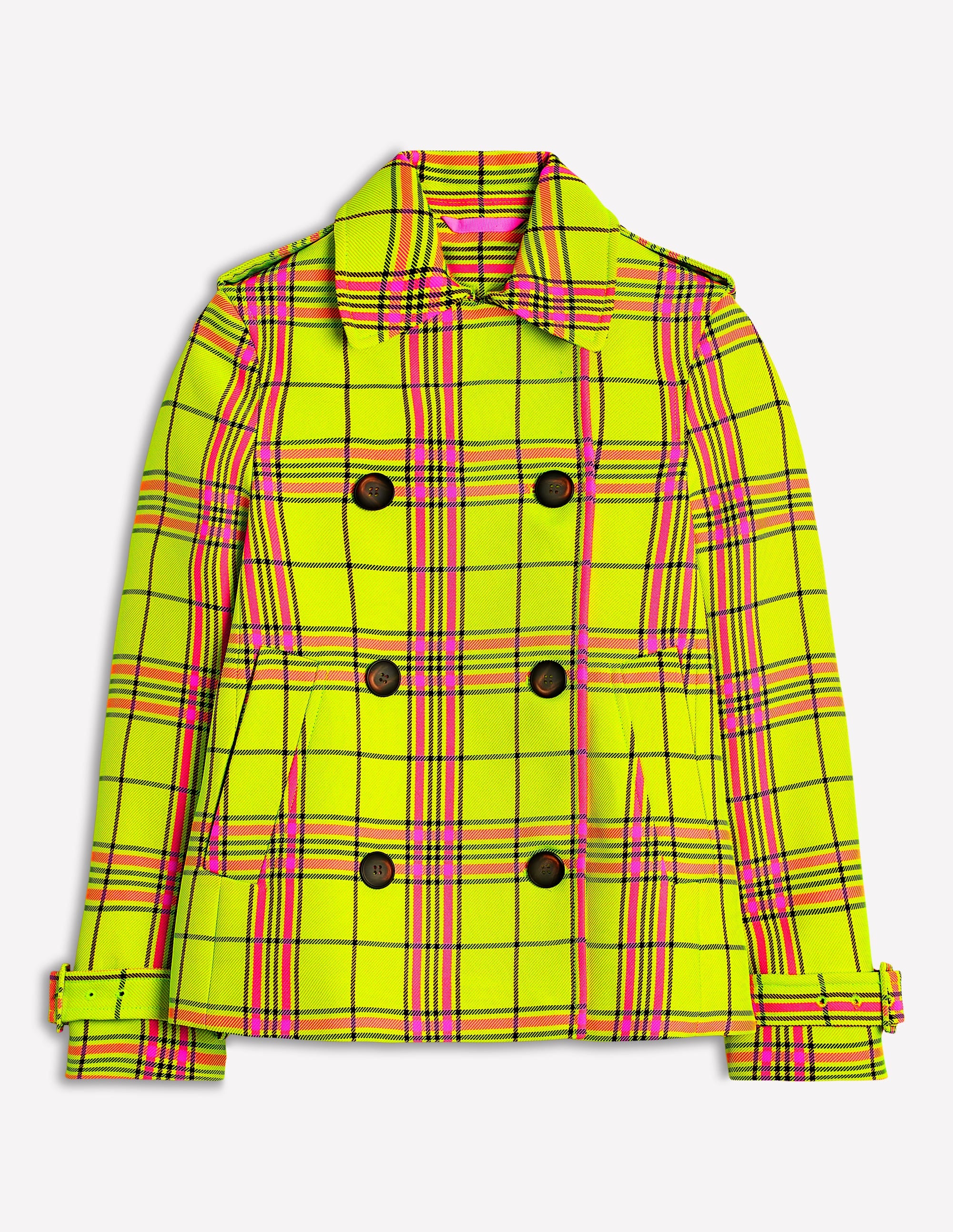Mayfair Verkürzter Trenchcoat-Neongelb Kariert - Image 6
