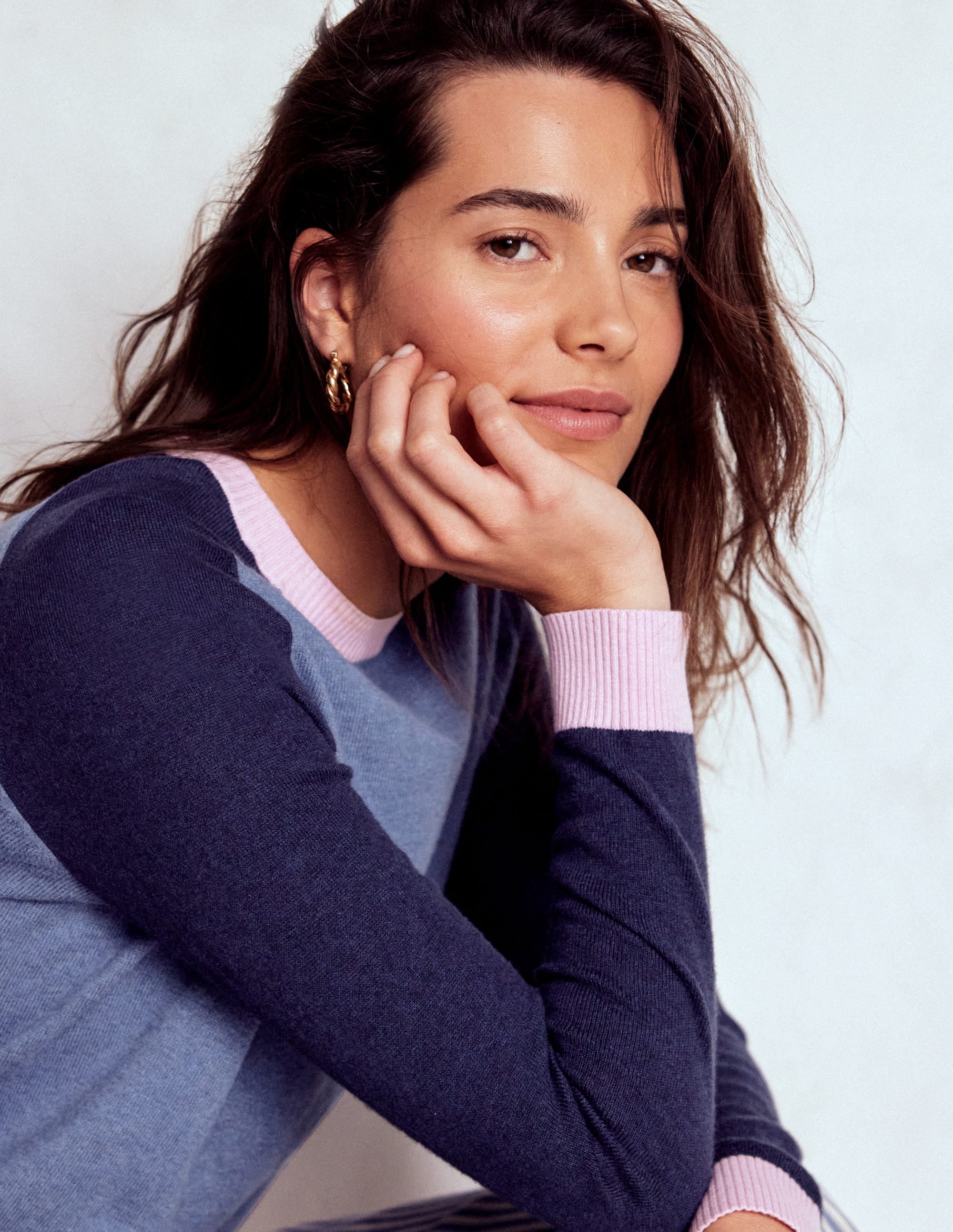 Meg Pullover mit Raglanärmeln-Blau, Rosa Blockfarben