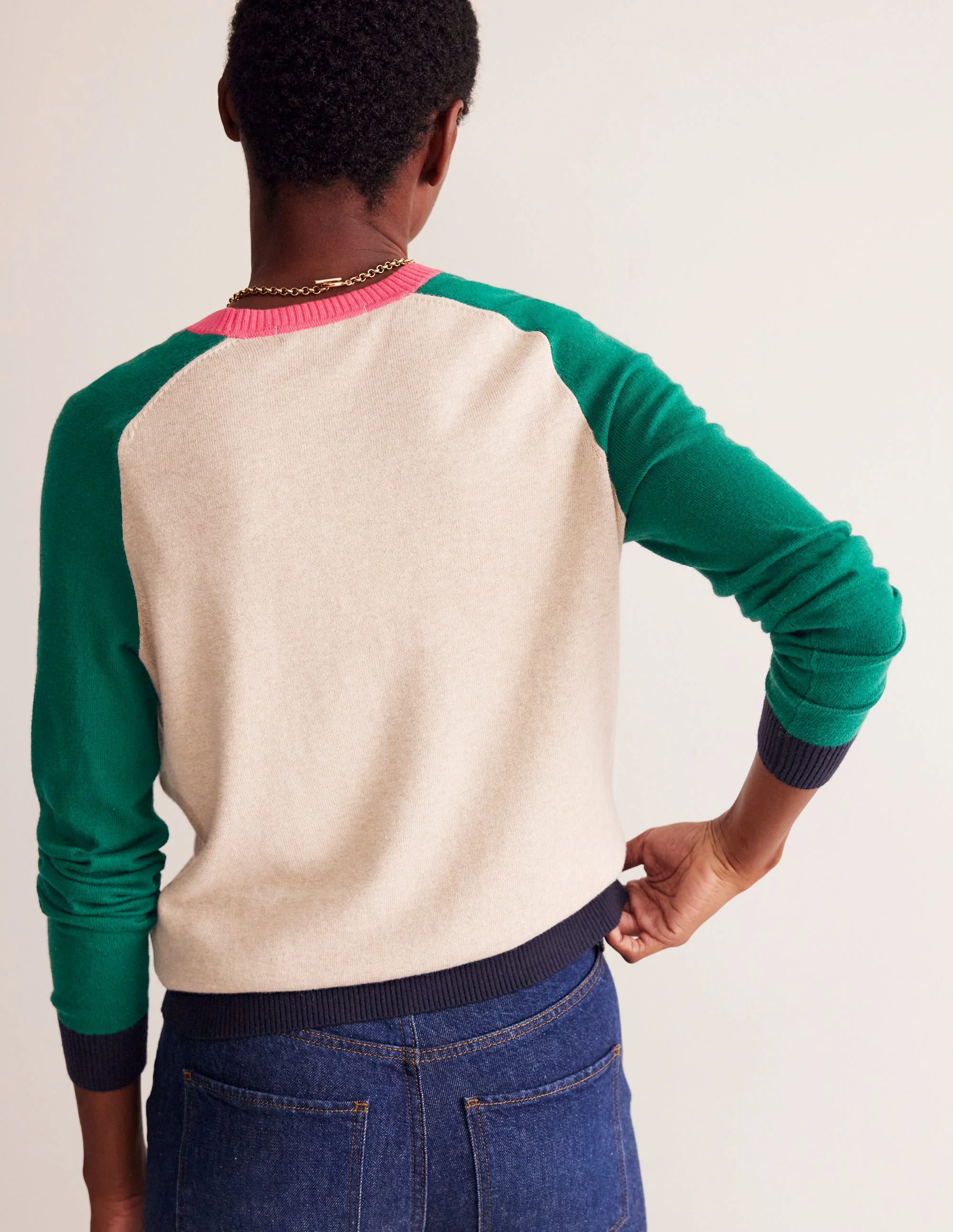 Meg Pullover mit Raglanärmeln-Chinchilla, Blockfarben - Image 3