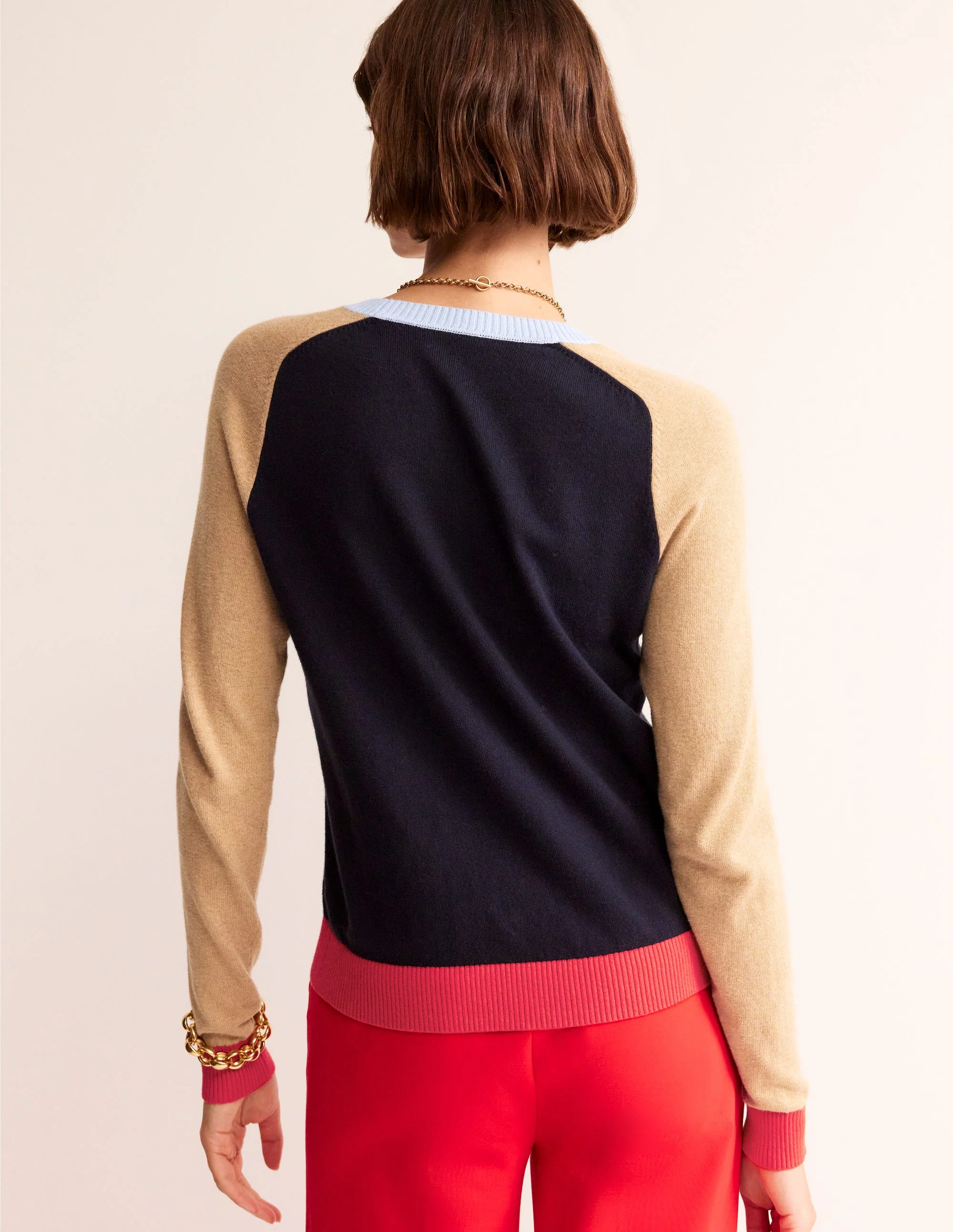 Meg Pullover mit Raglanärmeln-Marineblau, Kamel Blockfarben - Image 3