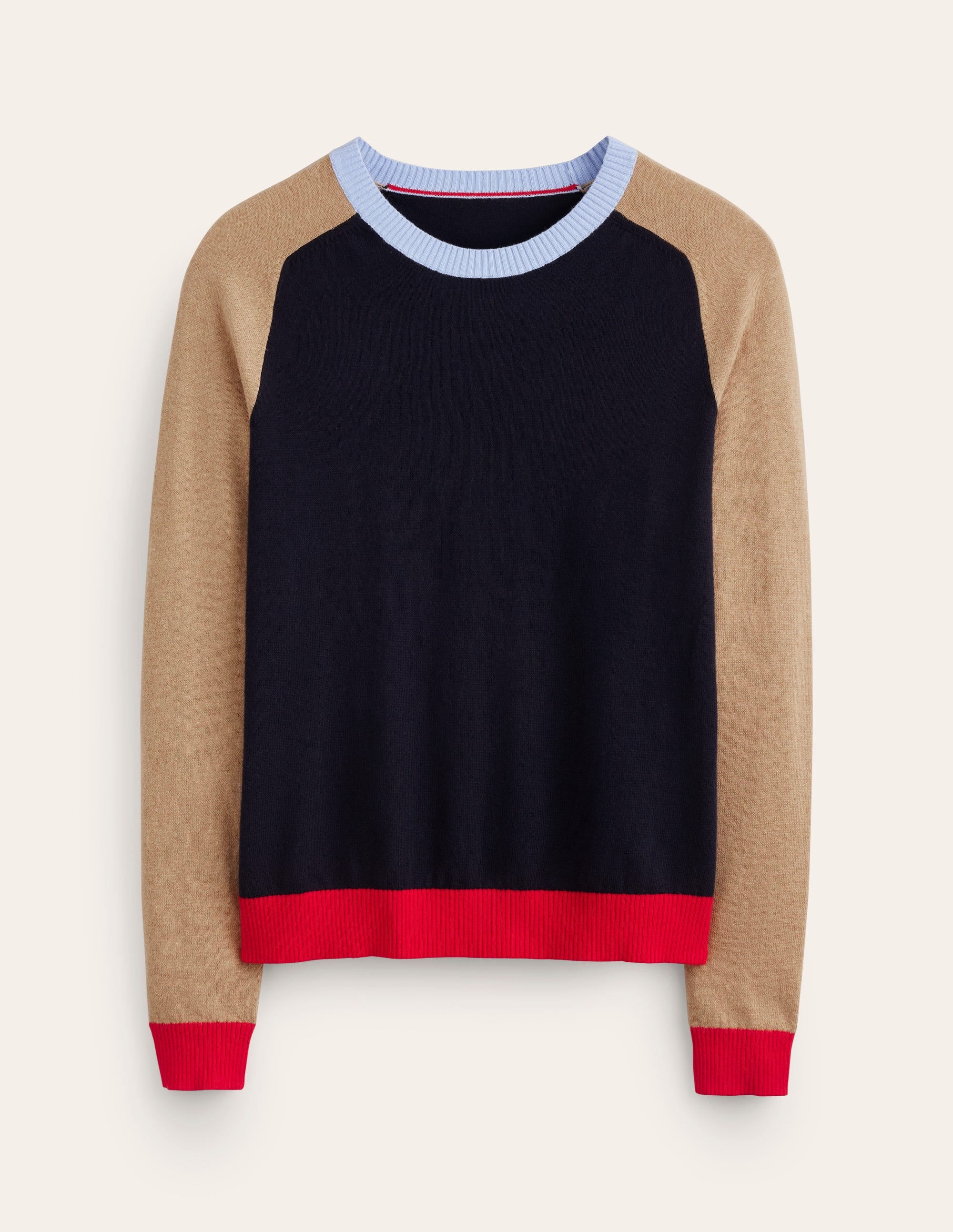 Meg Pullover mit Raglanärmeln-Marineblau, Kamel Blockfarben - Image 5