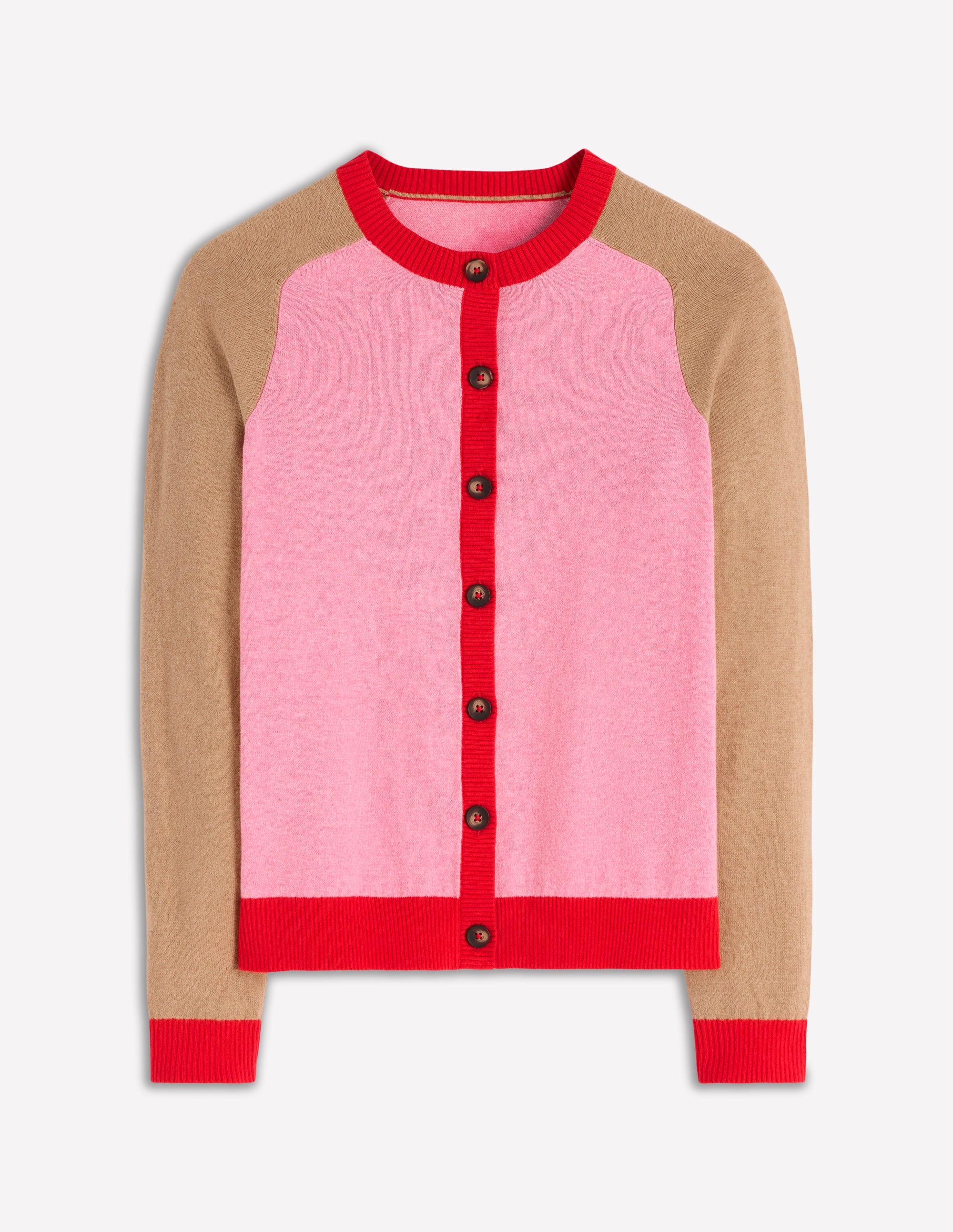 Meg Strickjacke mit Raglanärmeln-Kamelbraun, Rosa Blockfarben - Image 5