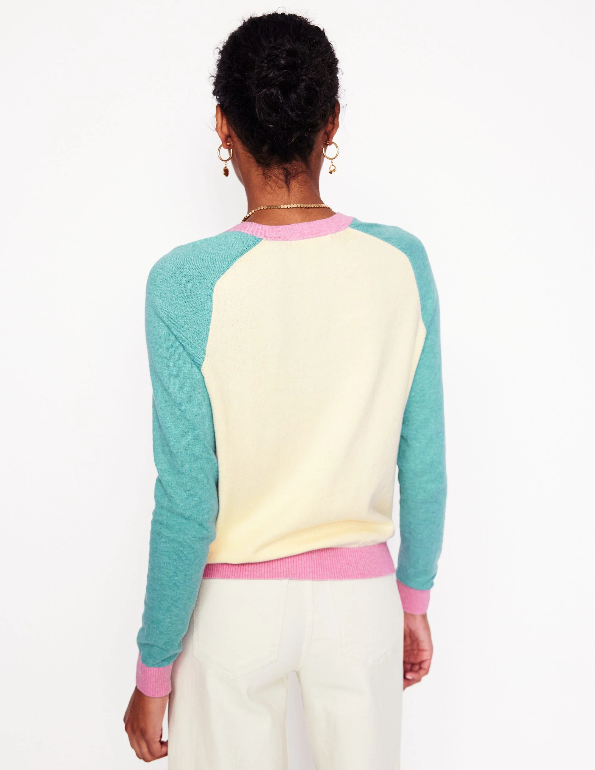 Meg Strickjacke mit Raglanärmeln-Warmes Naturweiß, Blockfarben - Image 3