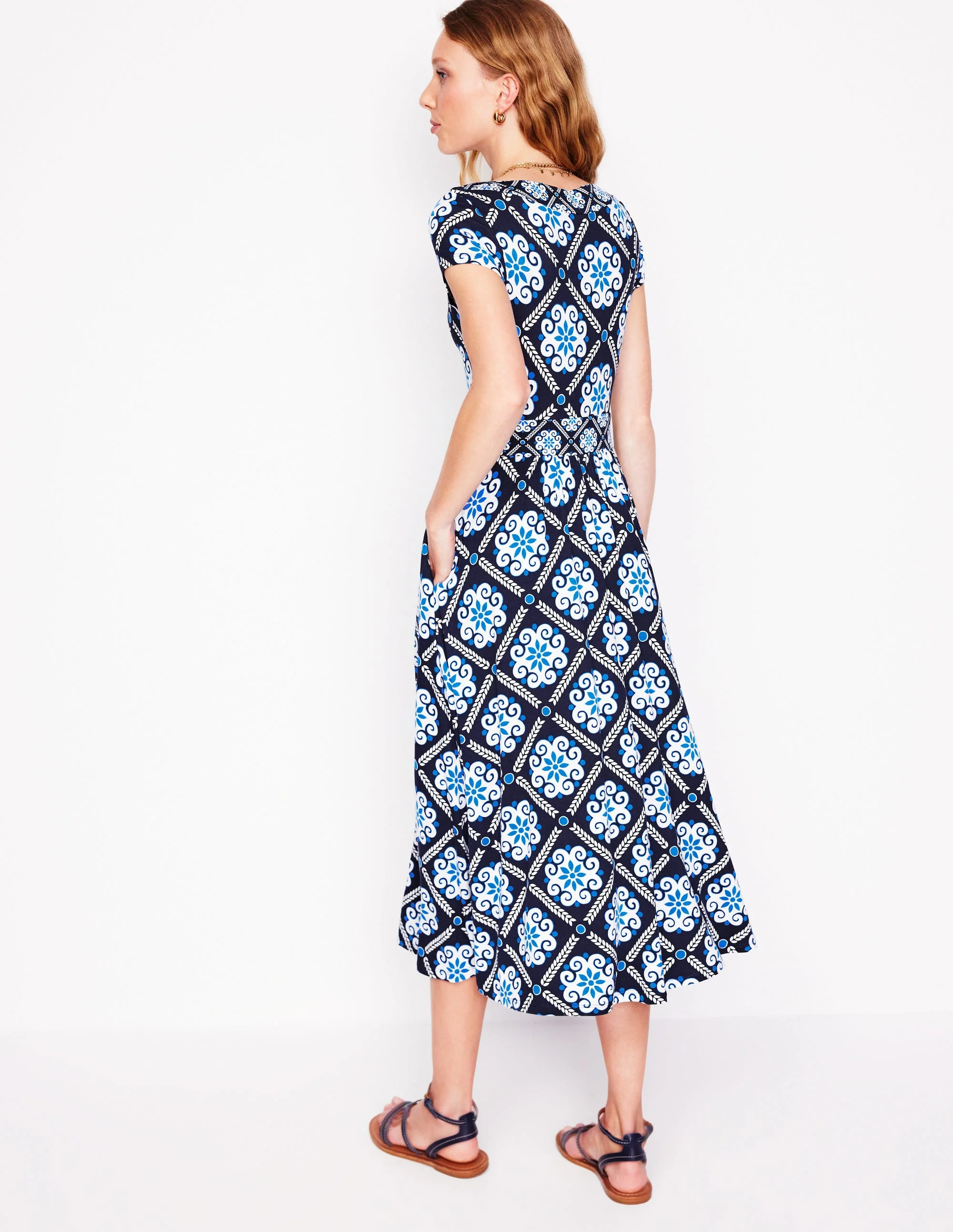 Melanie Jersey-Midikleid-Französisches Marineblau, Barockfliese - Image 3