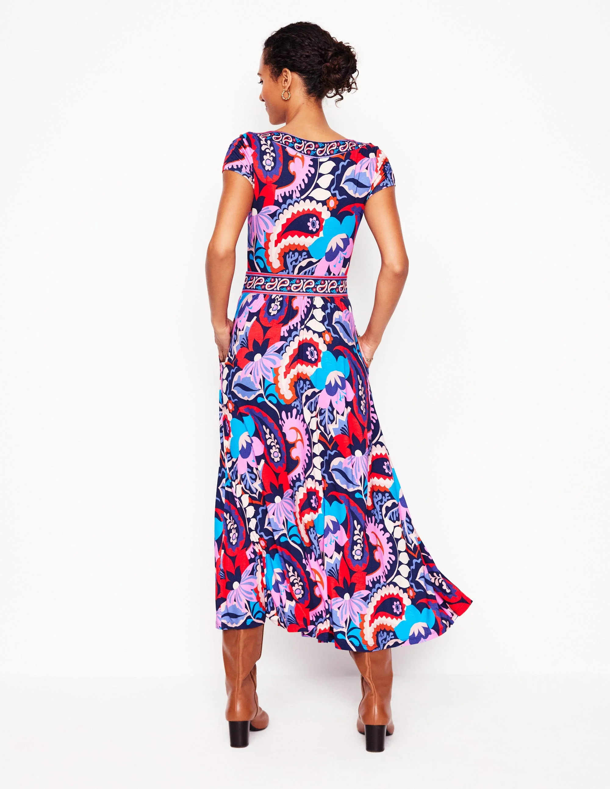 Melanie Jersey-Midikleid-Französisches Marineblau, botanisches Paisleymuster - Image 3