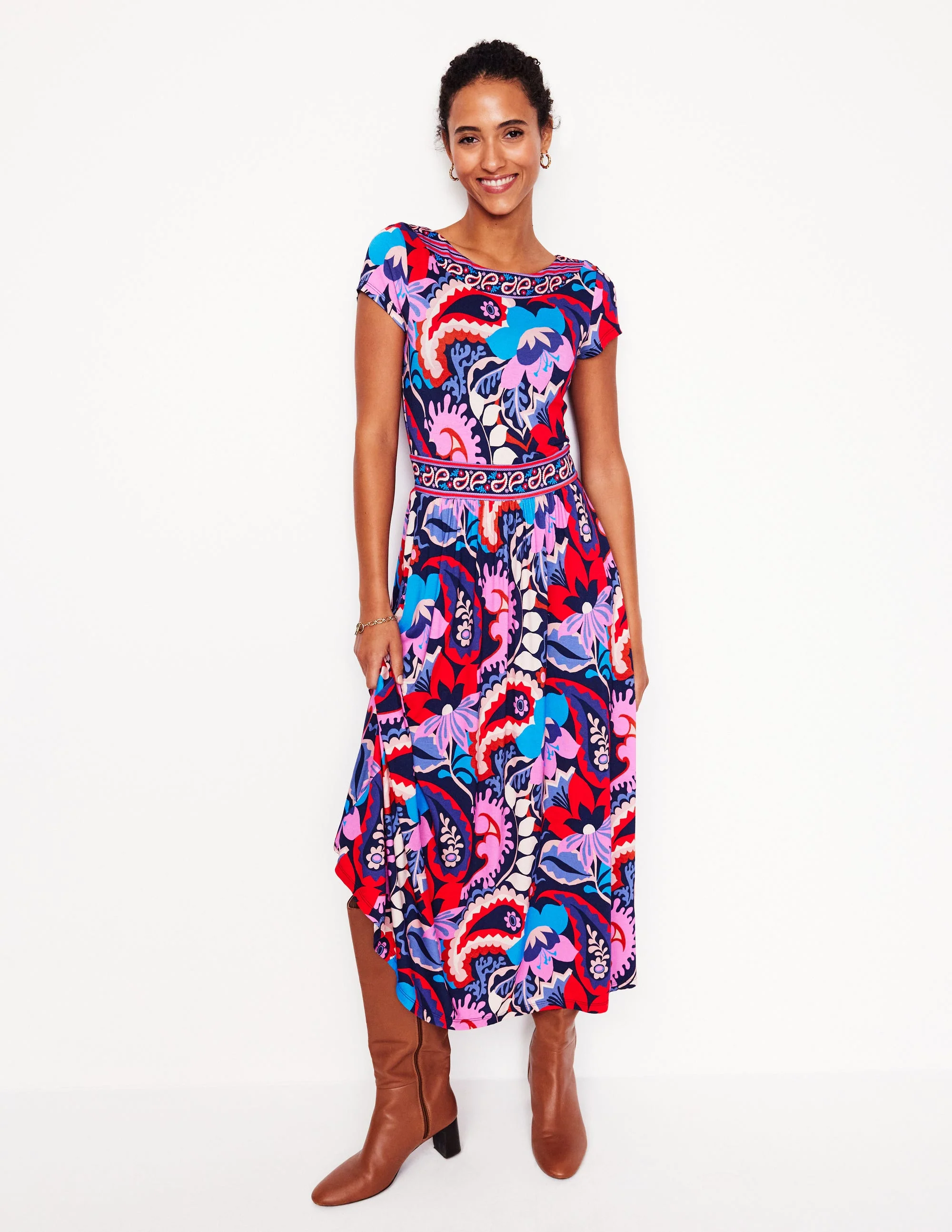Melanie Jersey-Midikleid-Französisches Marineblau, botanisches Paisleymuster - Image 4