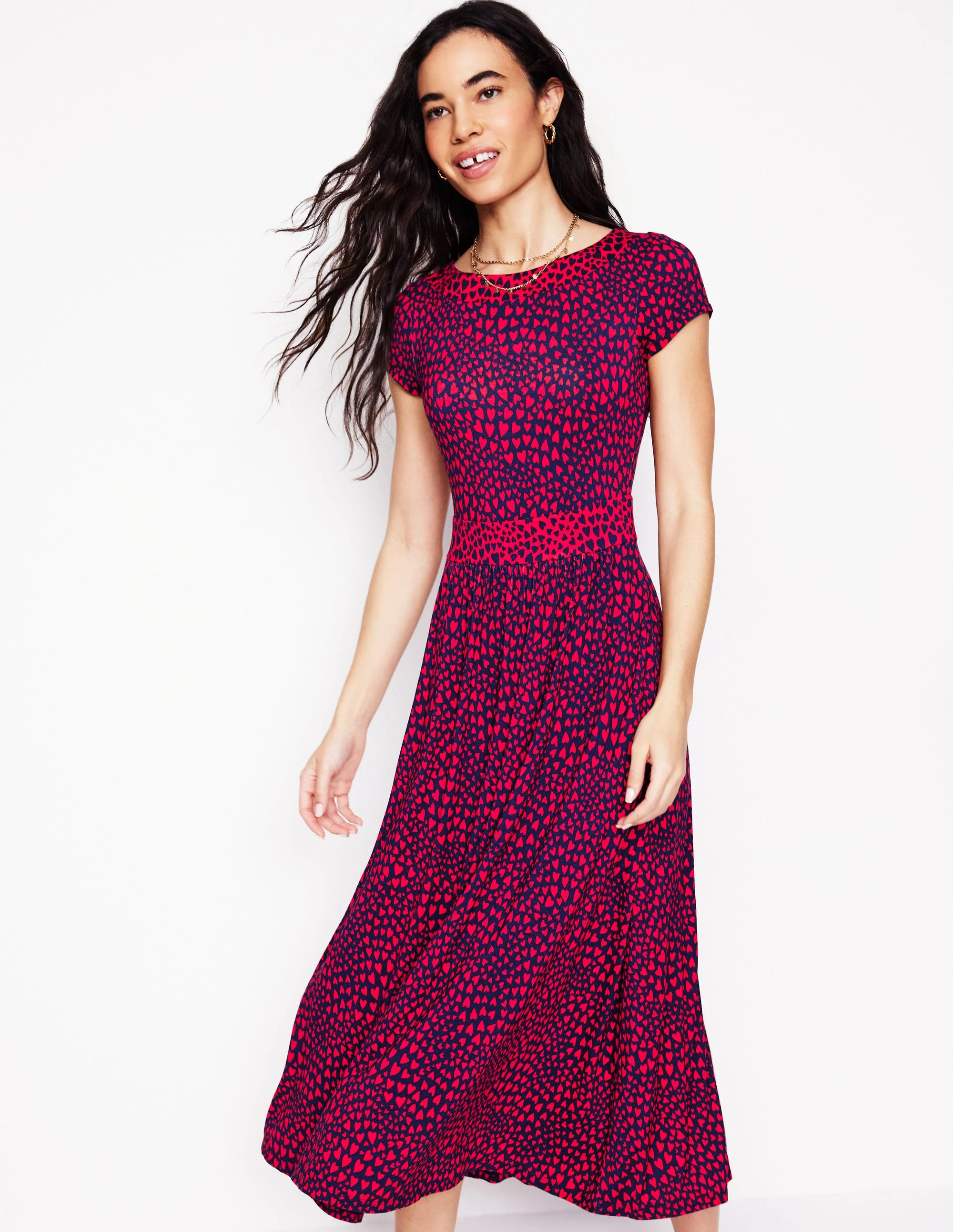 Melanie Jersey-Midikleid-Französisches Marineblau, Herz-Cluster - Image 4