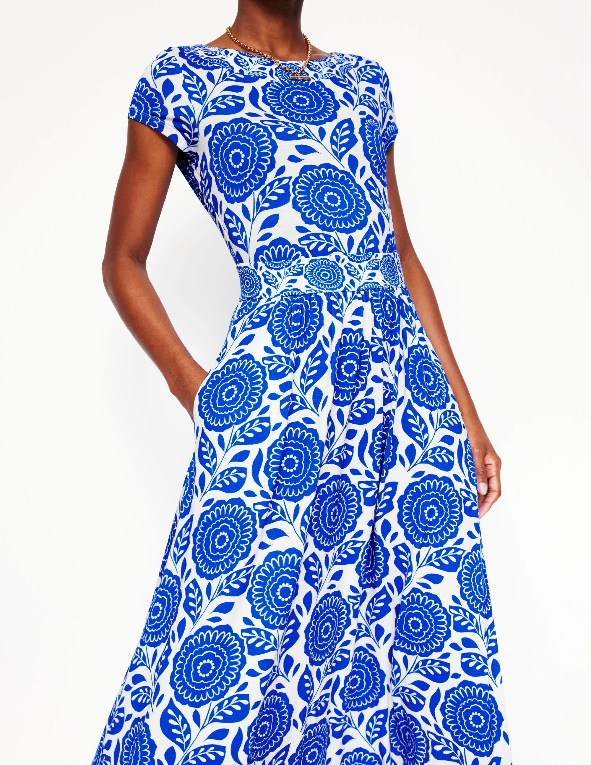 Melanie Jersey-Midikleid-Galerie-Blau, Dahlienstempel - Image 2