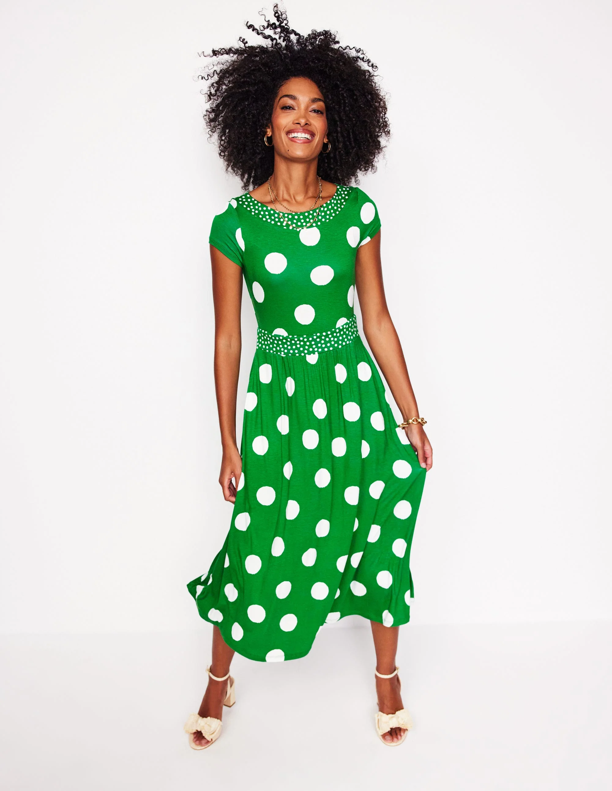 Melanie Jersey-Midikleid-Sattes Smaragdgrün, Abstrakte Punkte - Image 4