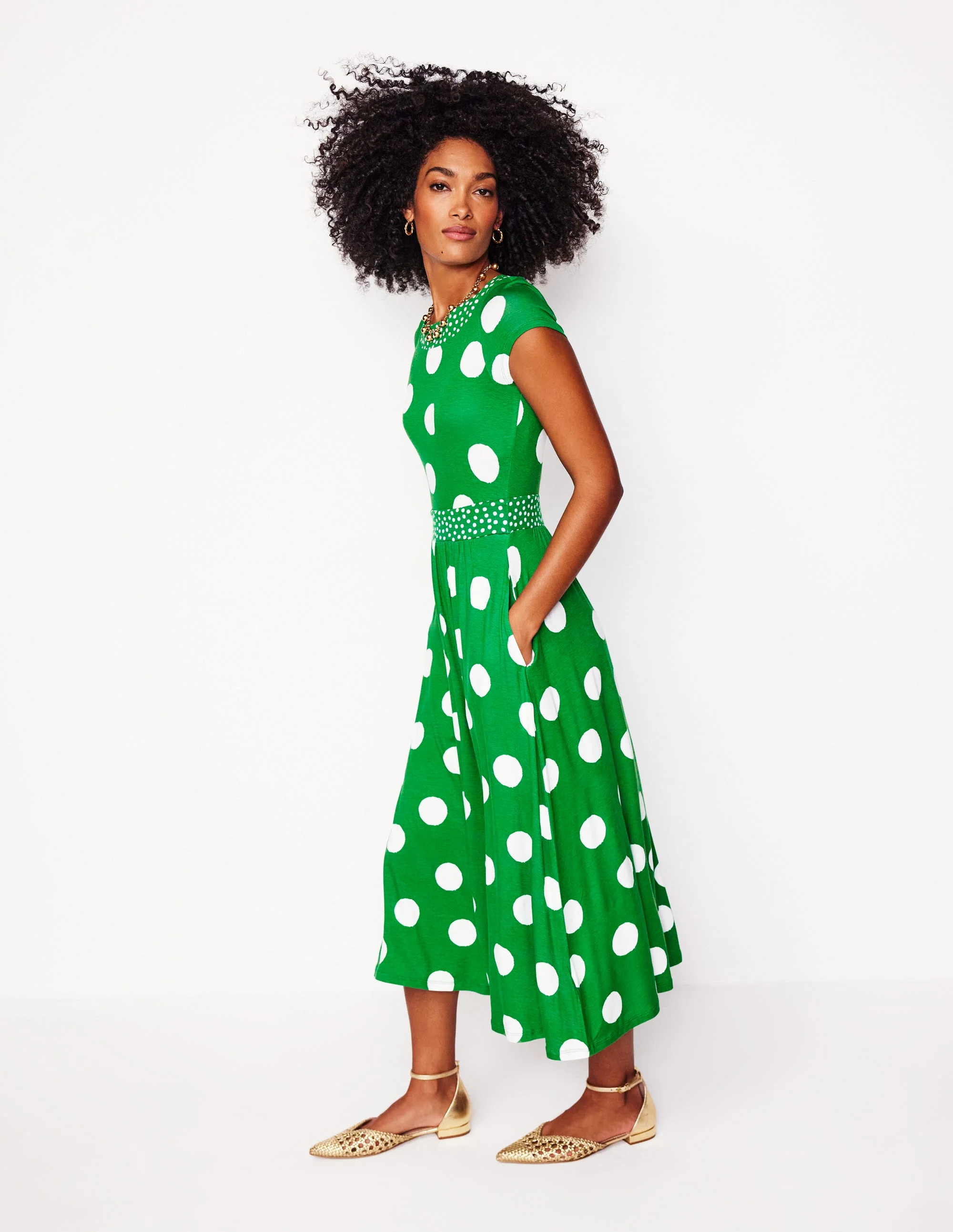 Melanie Jersey-Midikleid-Sattes Smaragdgrün, Abstrakte Punkte - Image 5