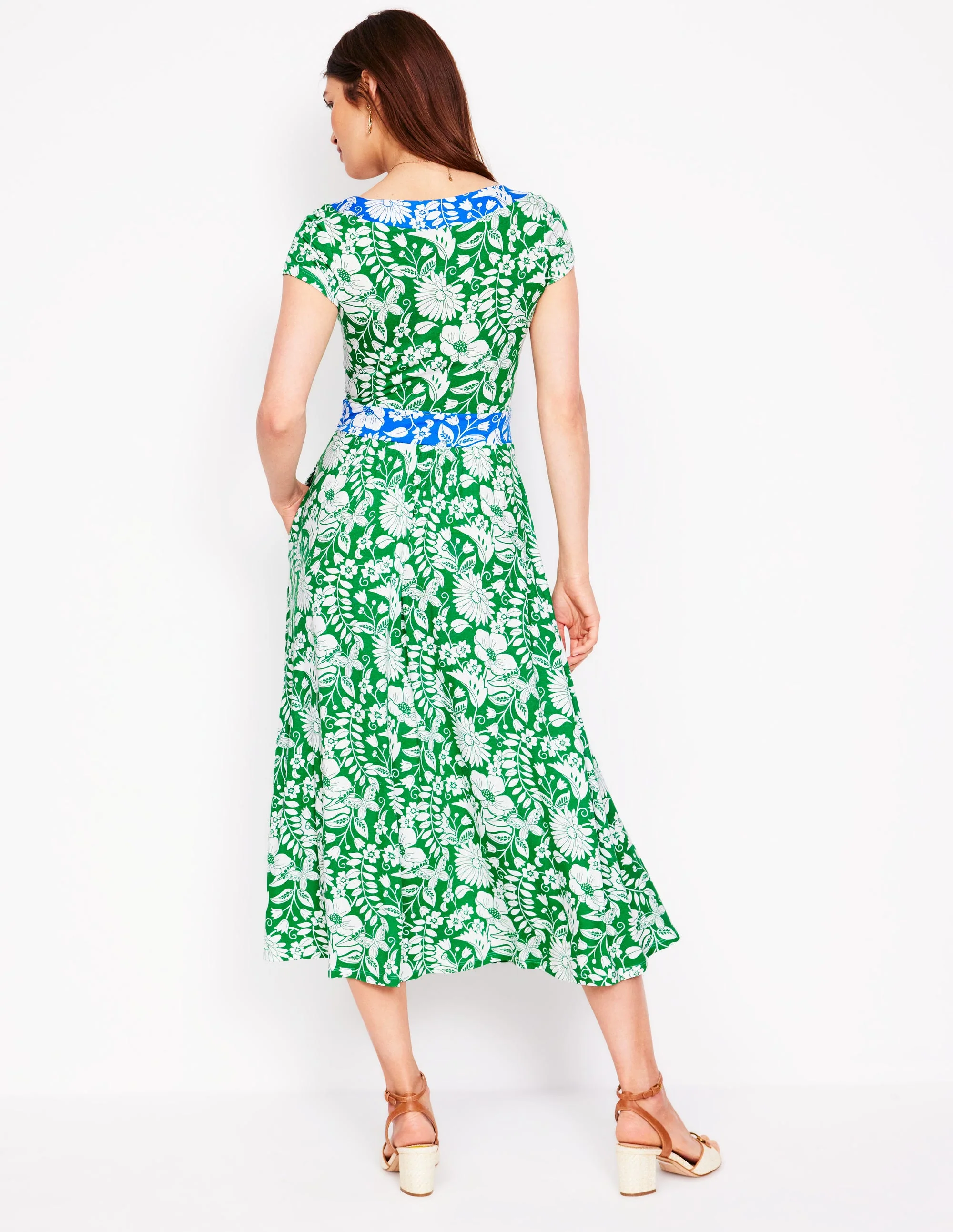 Melanie Jersey-Midikleid-Sattes Smaragdgrün, Kaskadenartige Wildblumen - Image 3