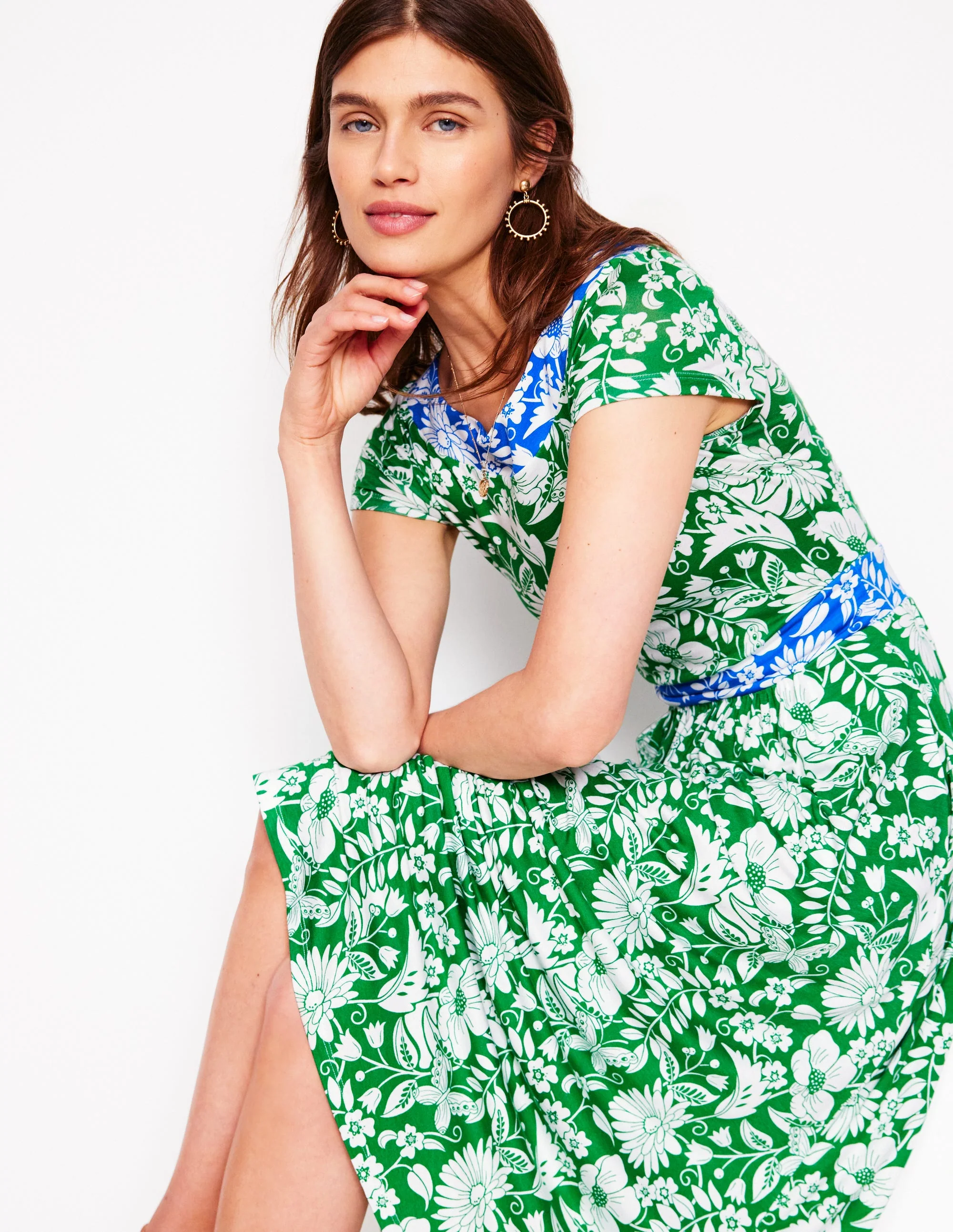 Melanie Jersey-Midikleid-Sattes Smaragdgrün, Kaskadenartige Wildblumen - Image 4