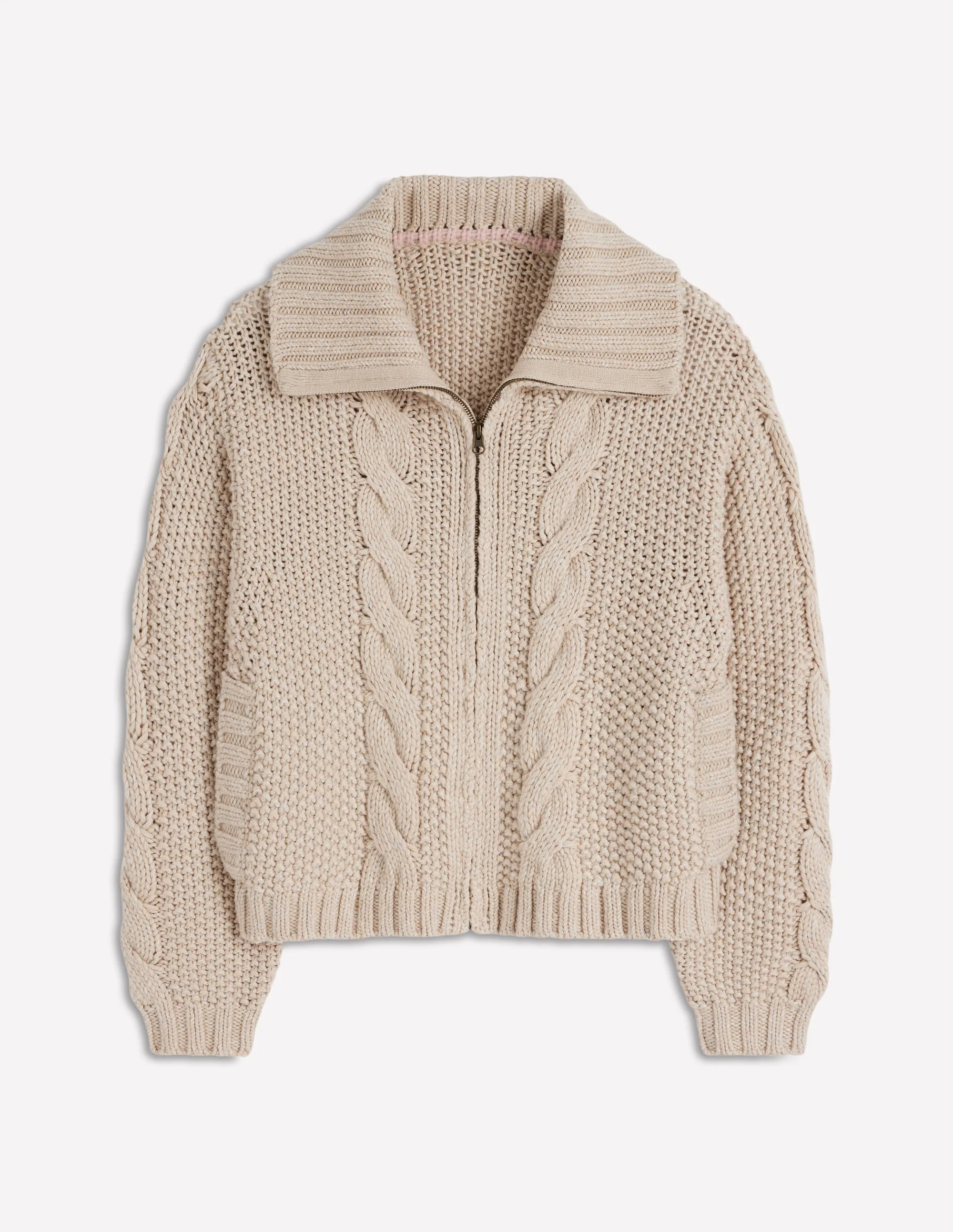 Melierte Strickjacke aus Grobstrick-Beige - Image 6