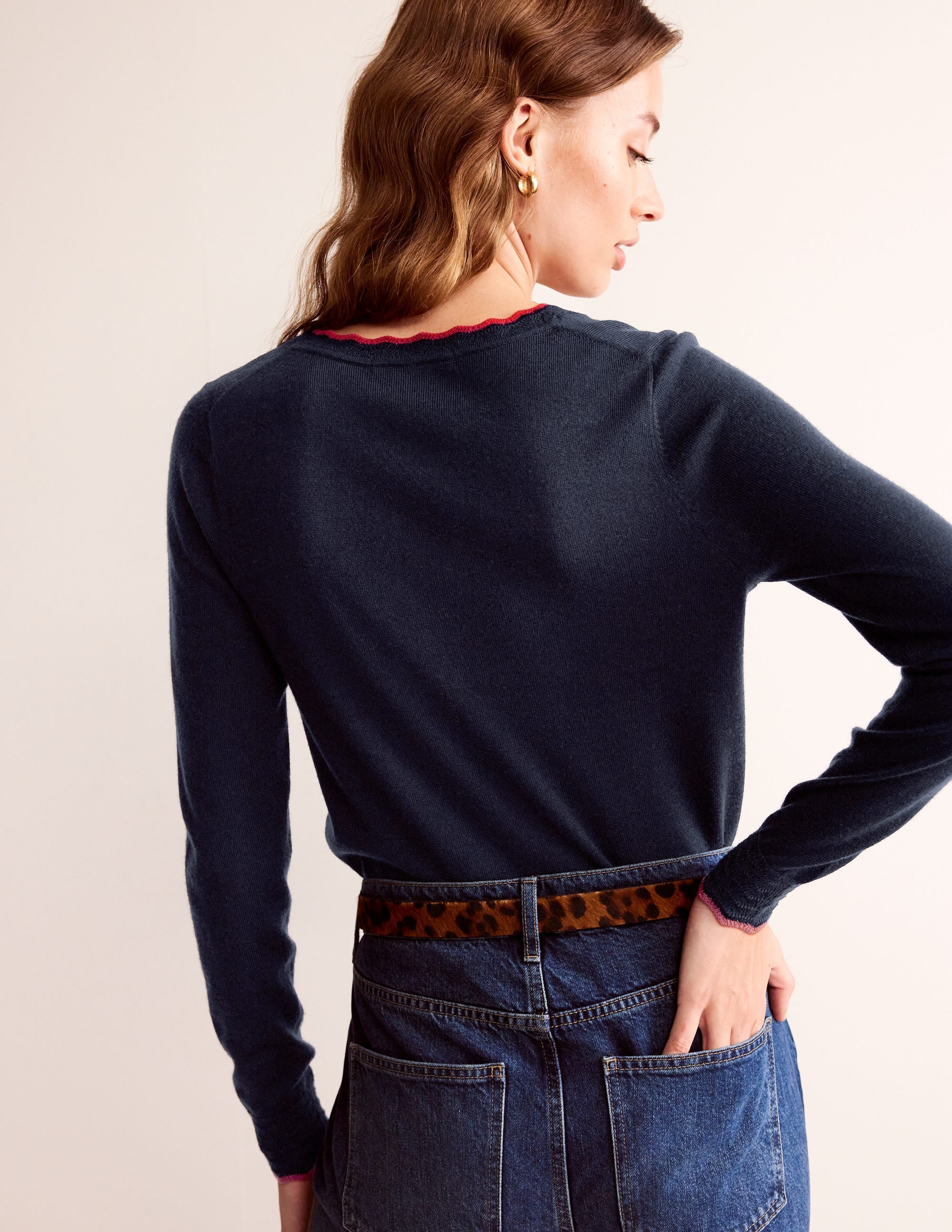Merino-Pullover mit V-Ausschnitt und Muschelsaum-Aqua Marine Marl - Image 3