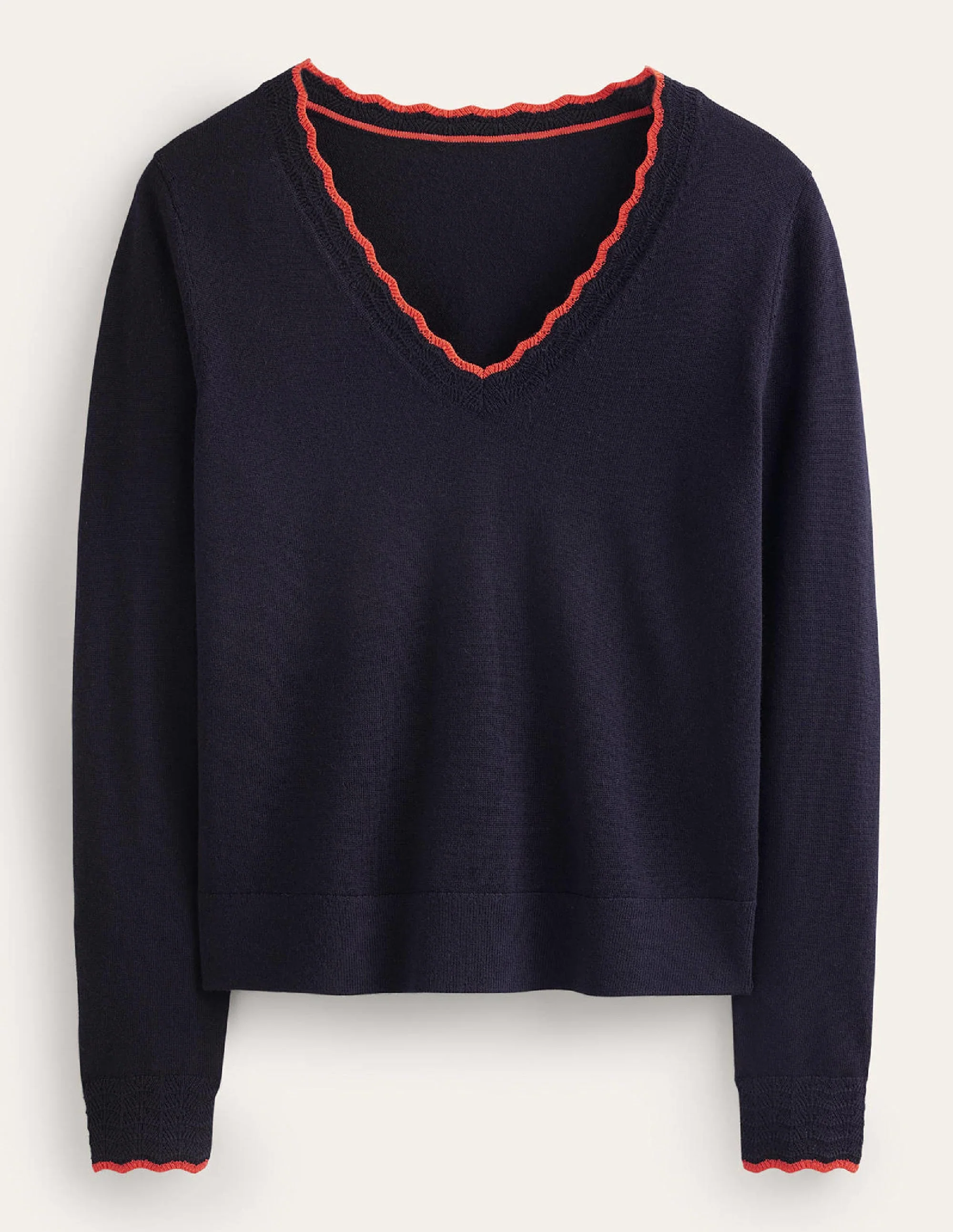 Merino-Pullover mit V-Ausschnitt und Muschelsaum-Aqua Marine Marl - Image 5
