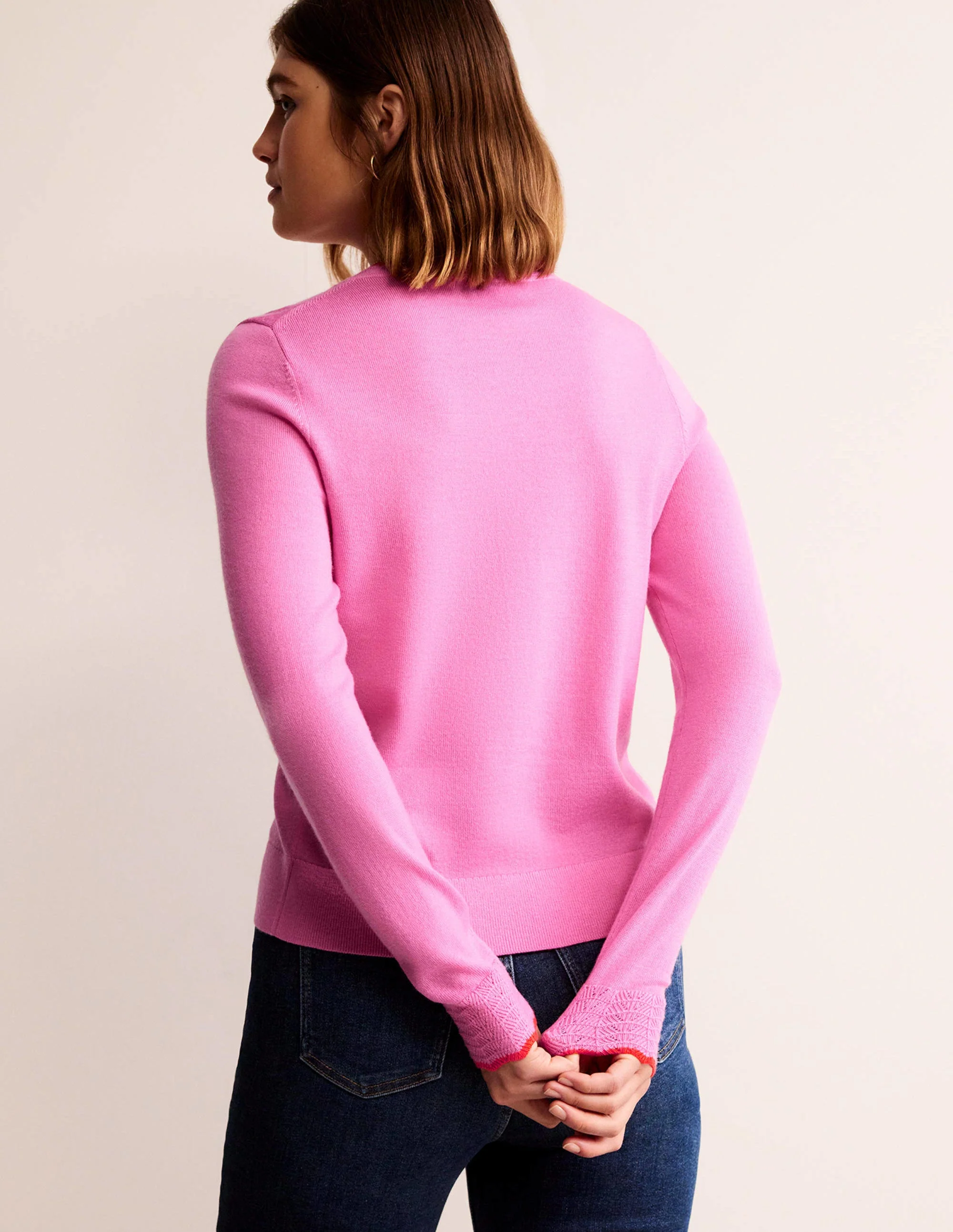 Merino-Strickjacke mit Muschelsaum-Mittleres Pink - Image 3