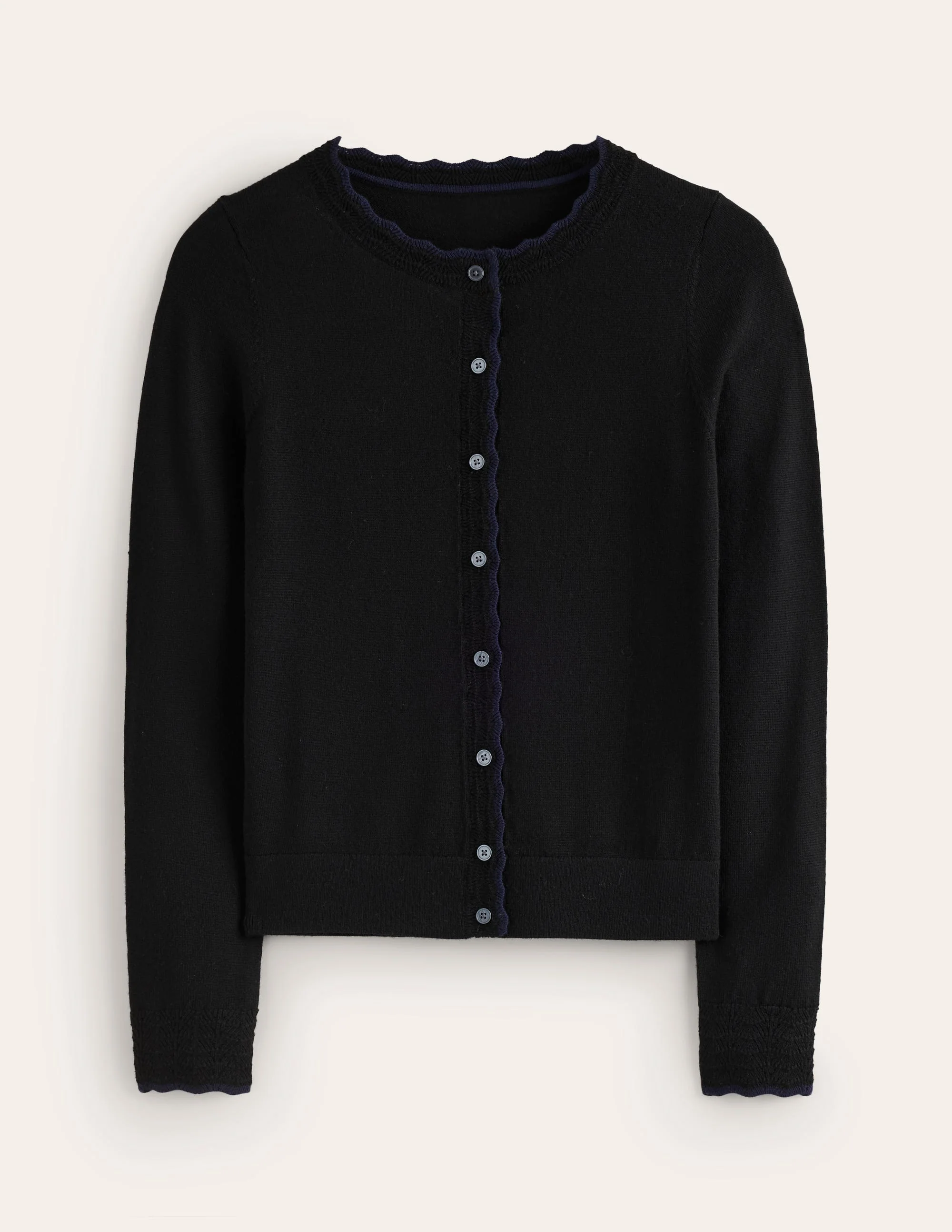 Merino-Strickjacke mit Muschelsaum-Schwarz - Image 5