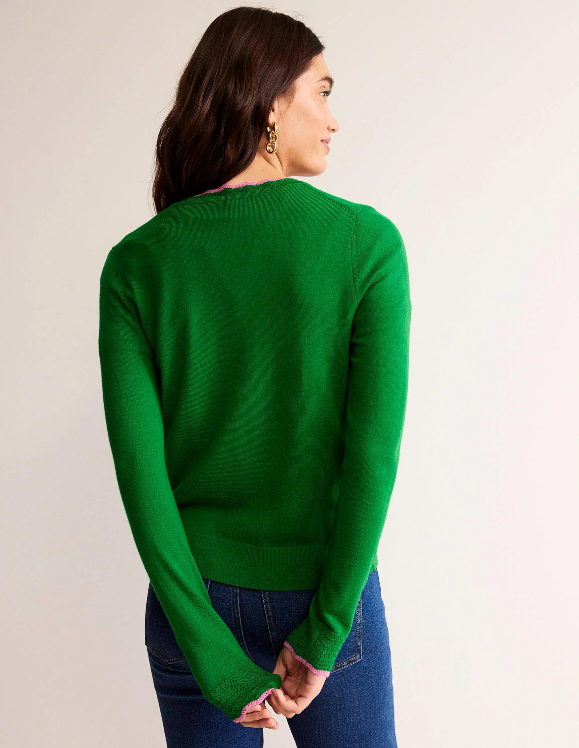 Merino-Strickjacke mit Muschelsaum-Wiesengrün - Image 3