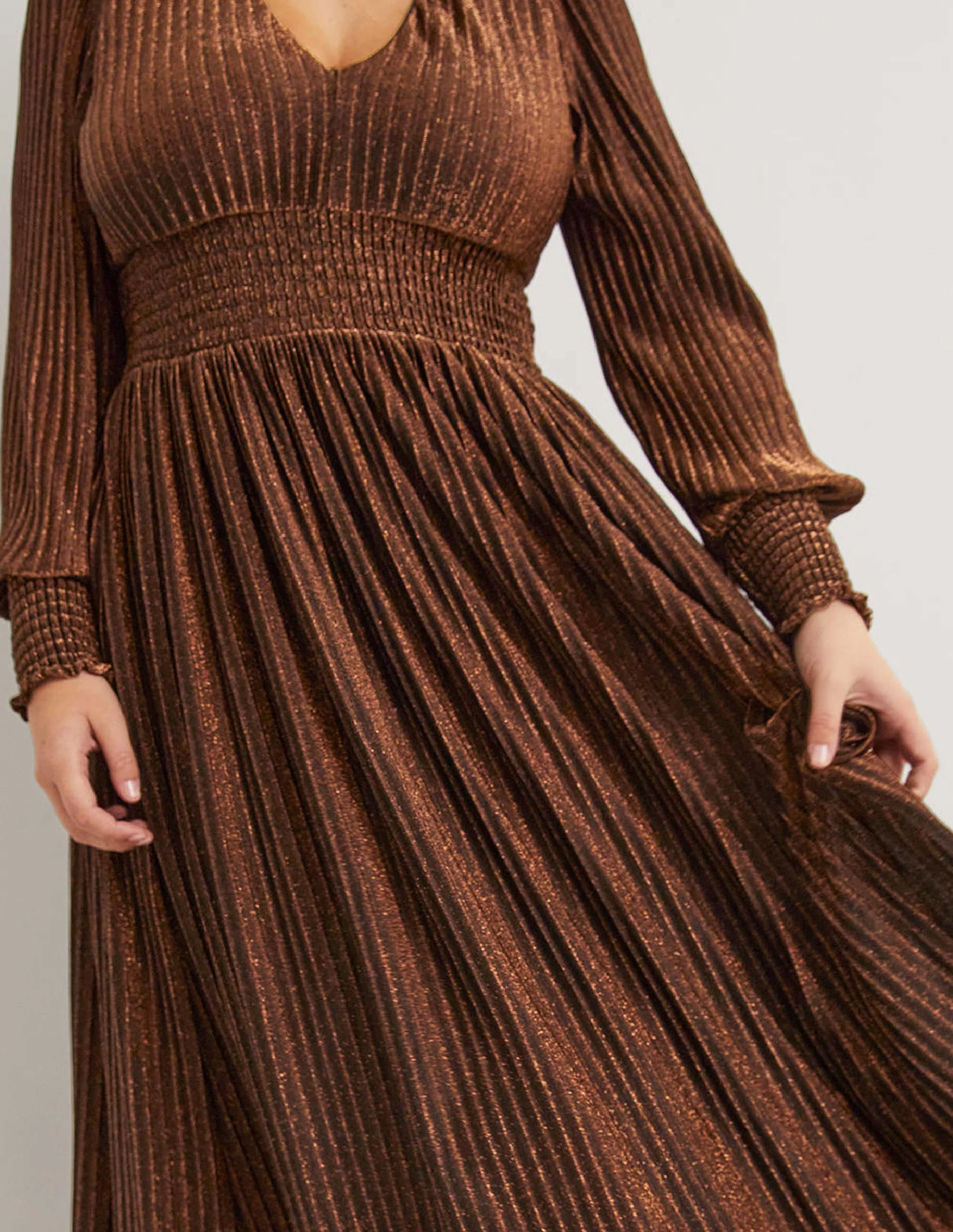 Metallic Brown Jersey Maxi Dress-Kupfer-Metallic - Image 2