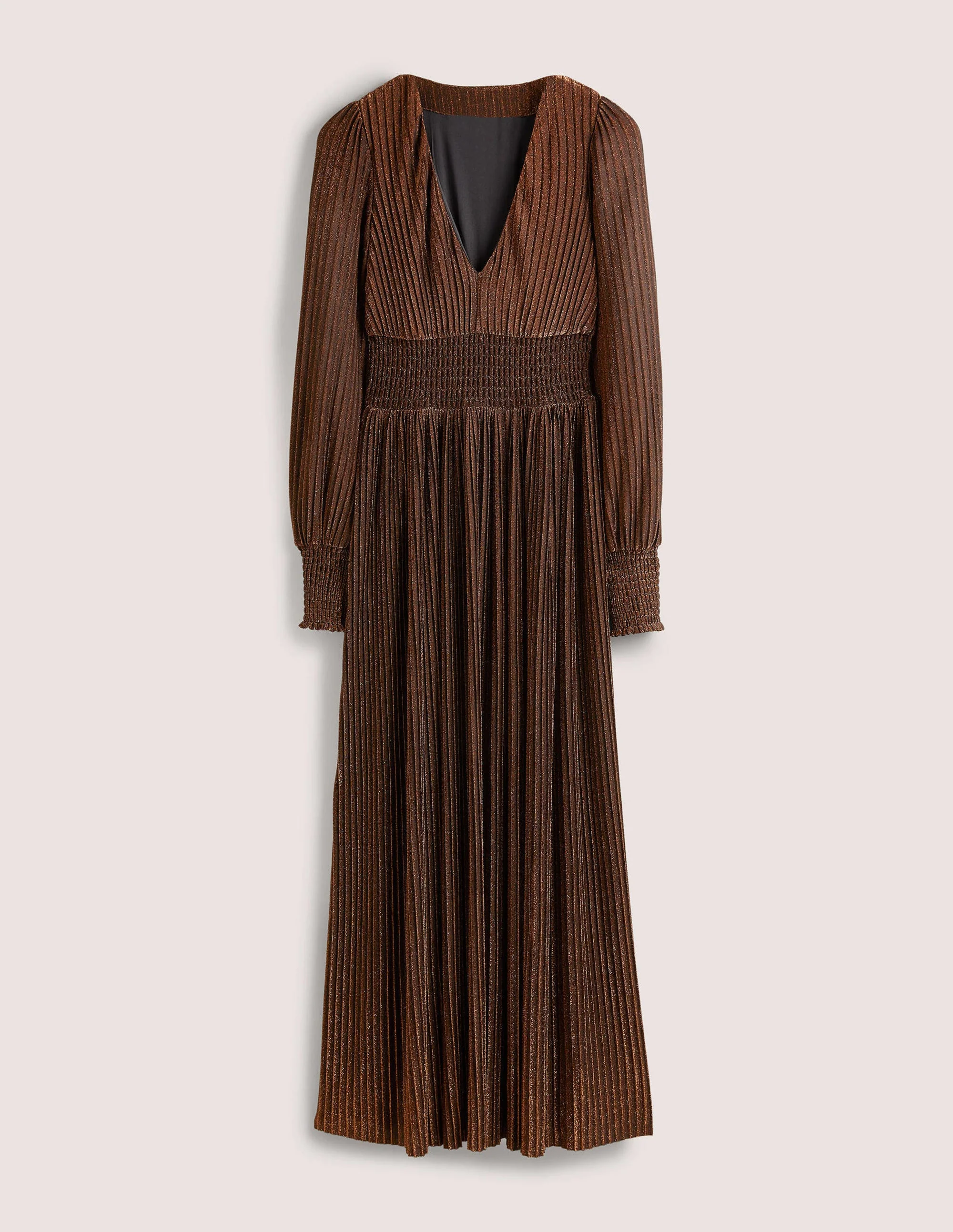 Metallic Brown Jersey Maxi Dress-Kupfer-Metallic - Image 6
