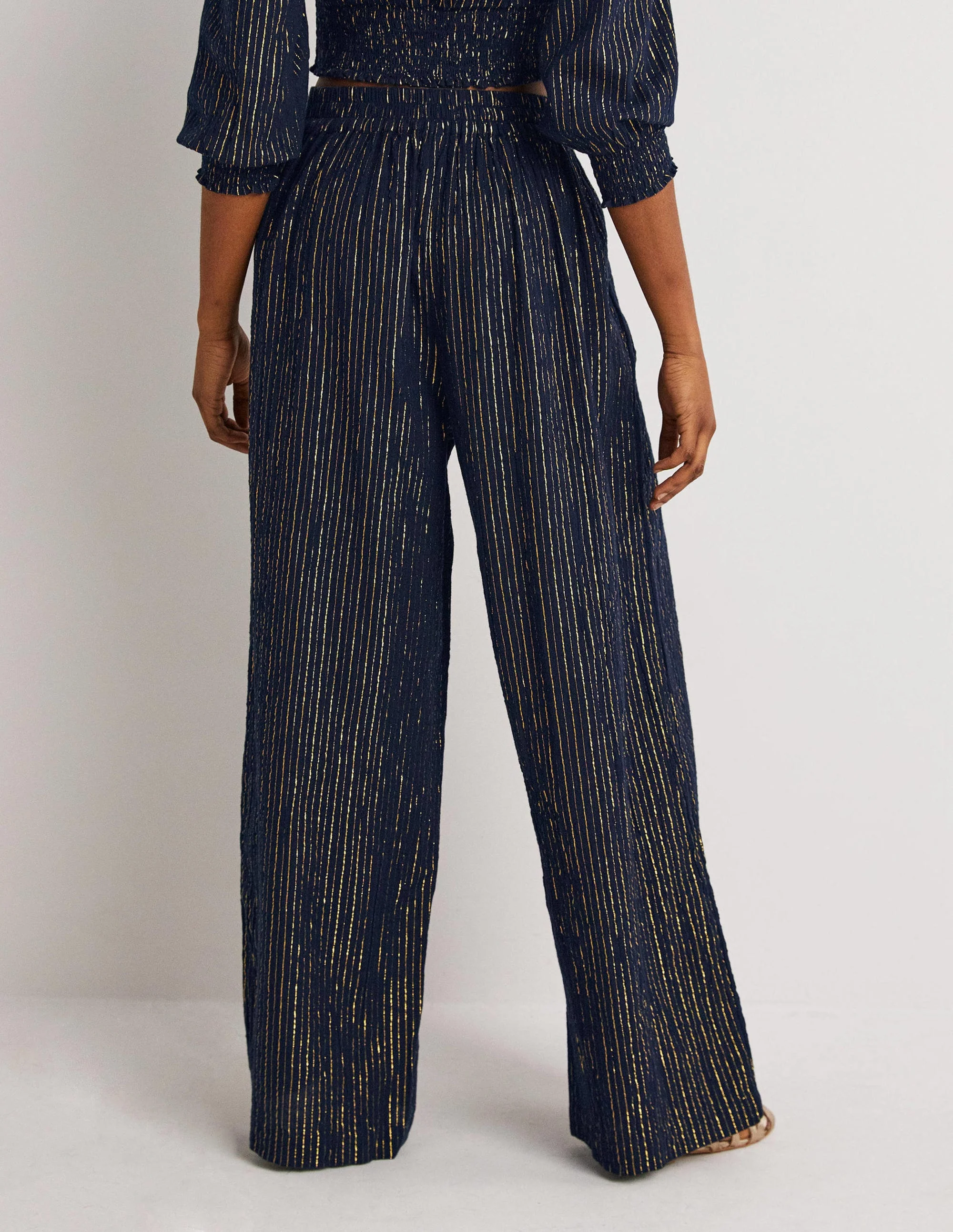 Metallic-Hose aus Baumwolle-Navy, Crinkle-Lurex - Image 3