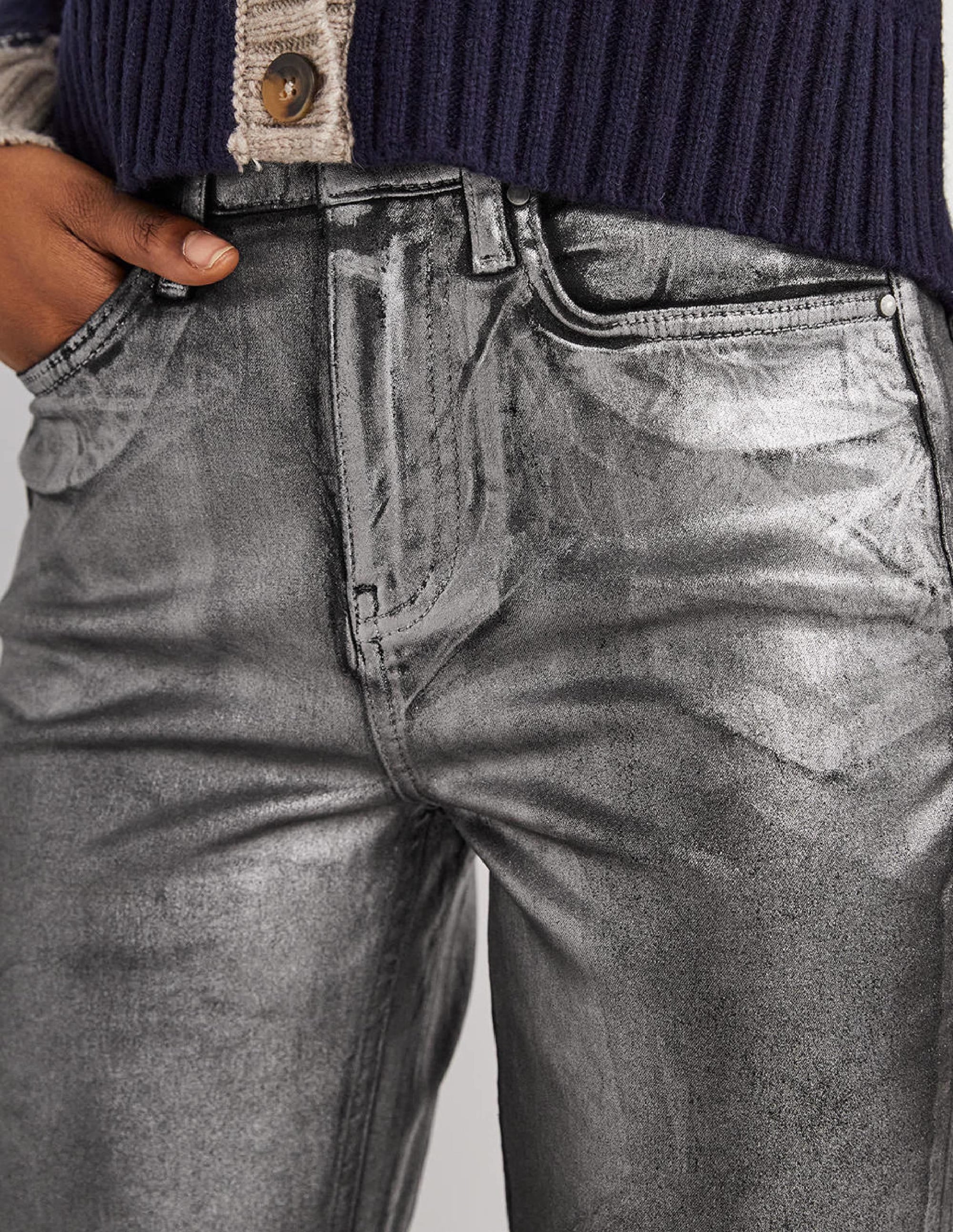 Metallic-Hose mit geradem Bein-Metallgrau-Metallic - Image 2