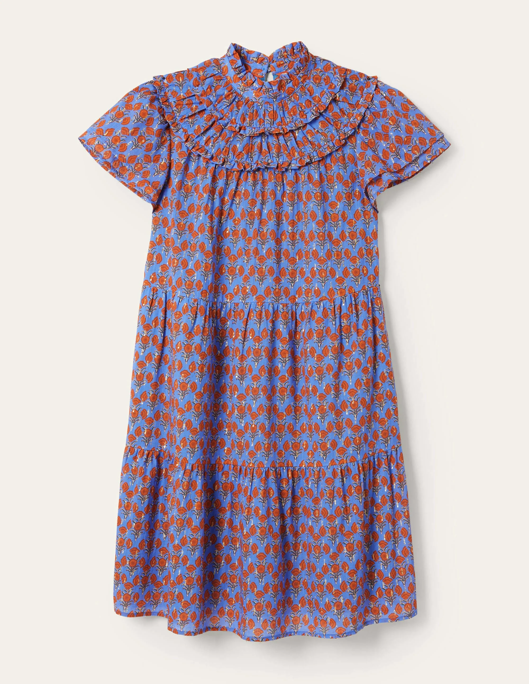 Metallic-Kleid mit Raffungen-Mosaikblau, Geometrisches Blumenmuster - Image 6