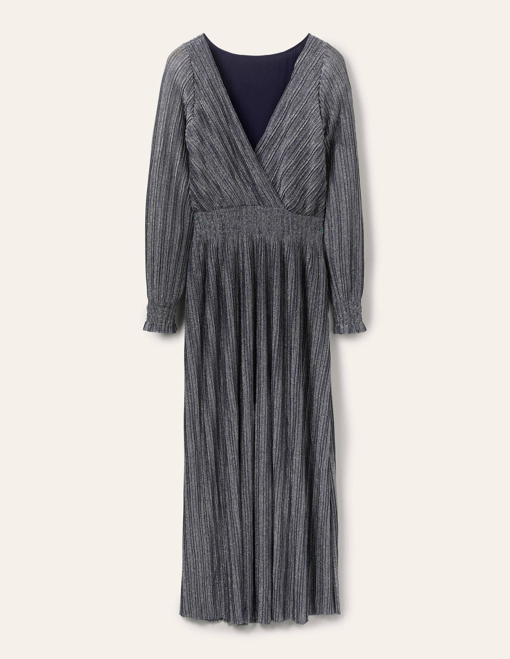 Metallic-Maxikleid mit Plisseefalten-Metallgrau-Metallic - Image 5