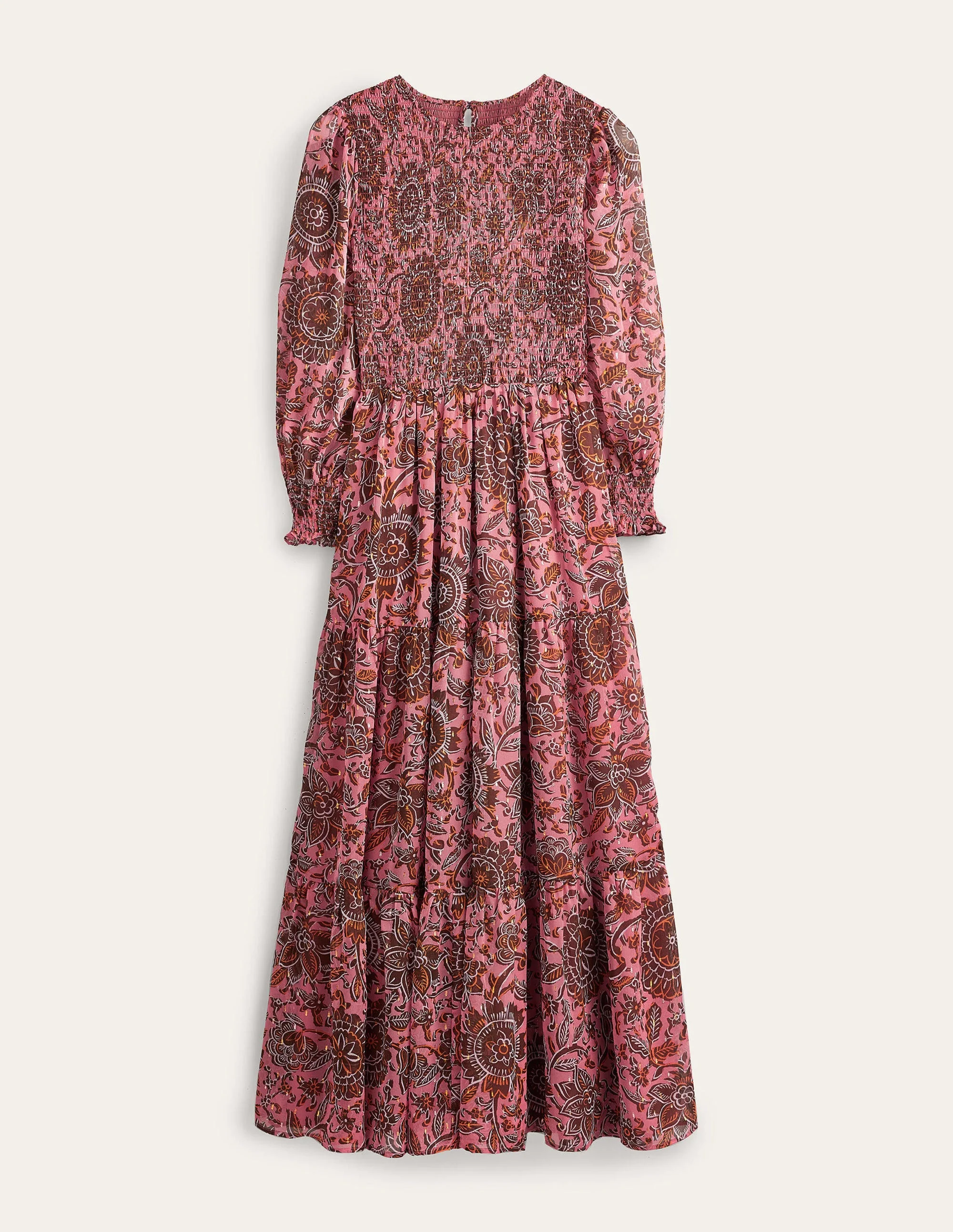 Metallic-Maxikleid mit Smokdetails-Blassrosa, Florales Gobelinmuster - Image 6