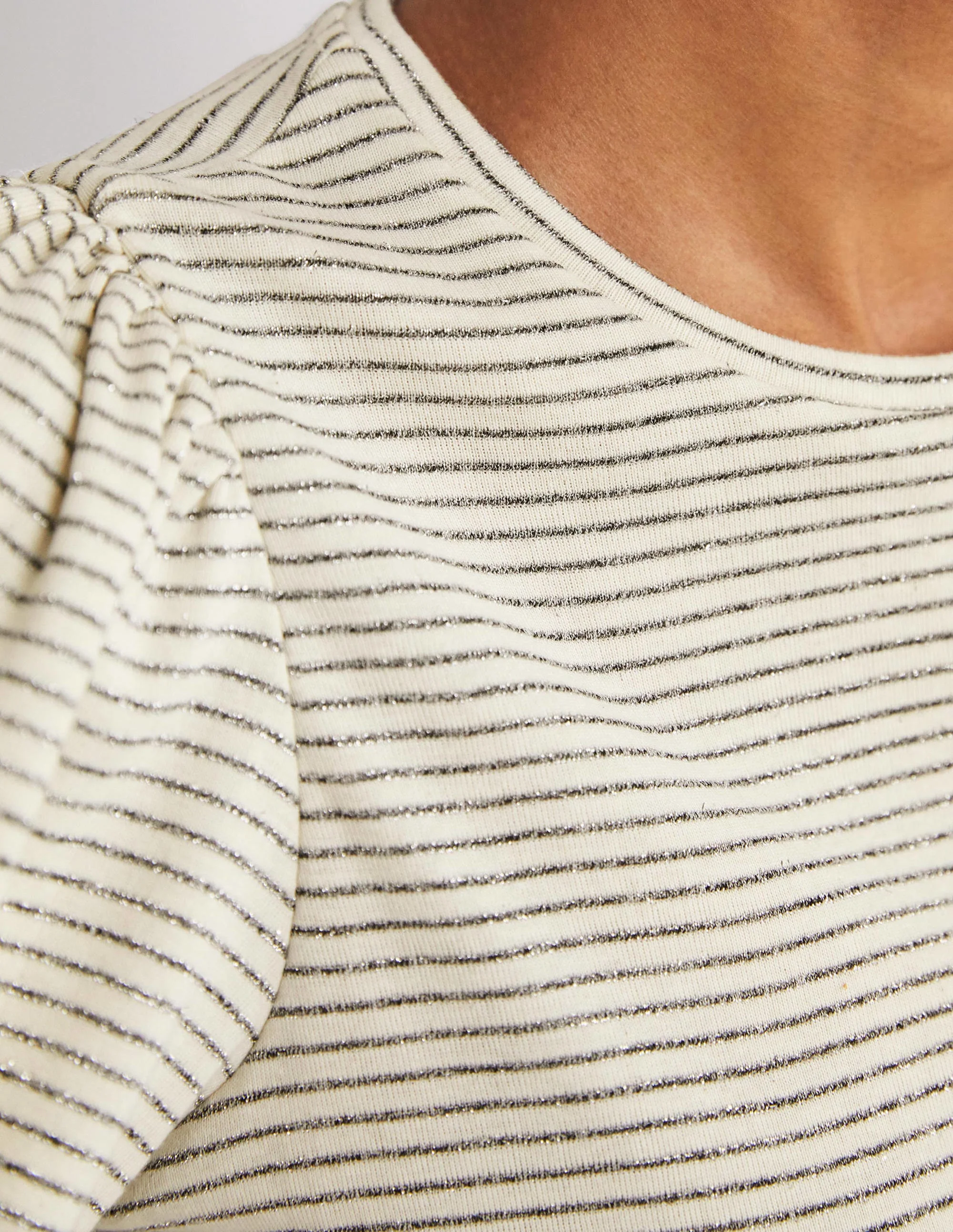 Metallic-T-Shirt mit Streifen-Naturweiß/Metallgrau-Metallic - Image 2