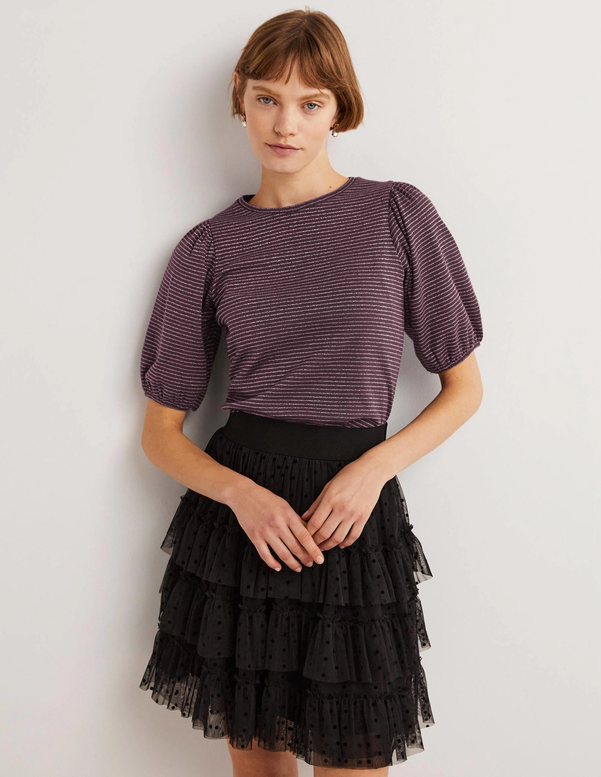 Metallic-T-Shirt mit Streifen-Navy/Kupfer, Metallic