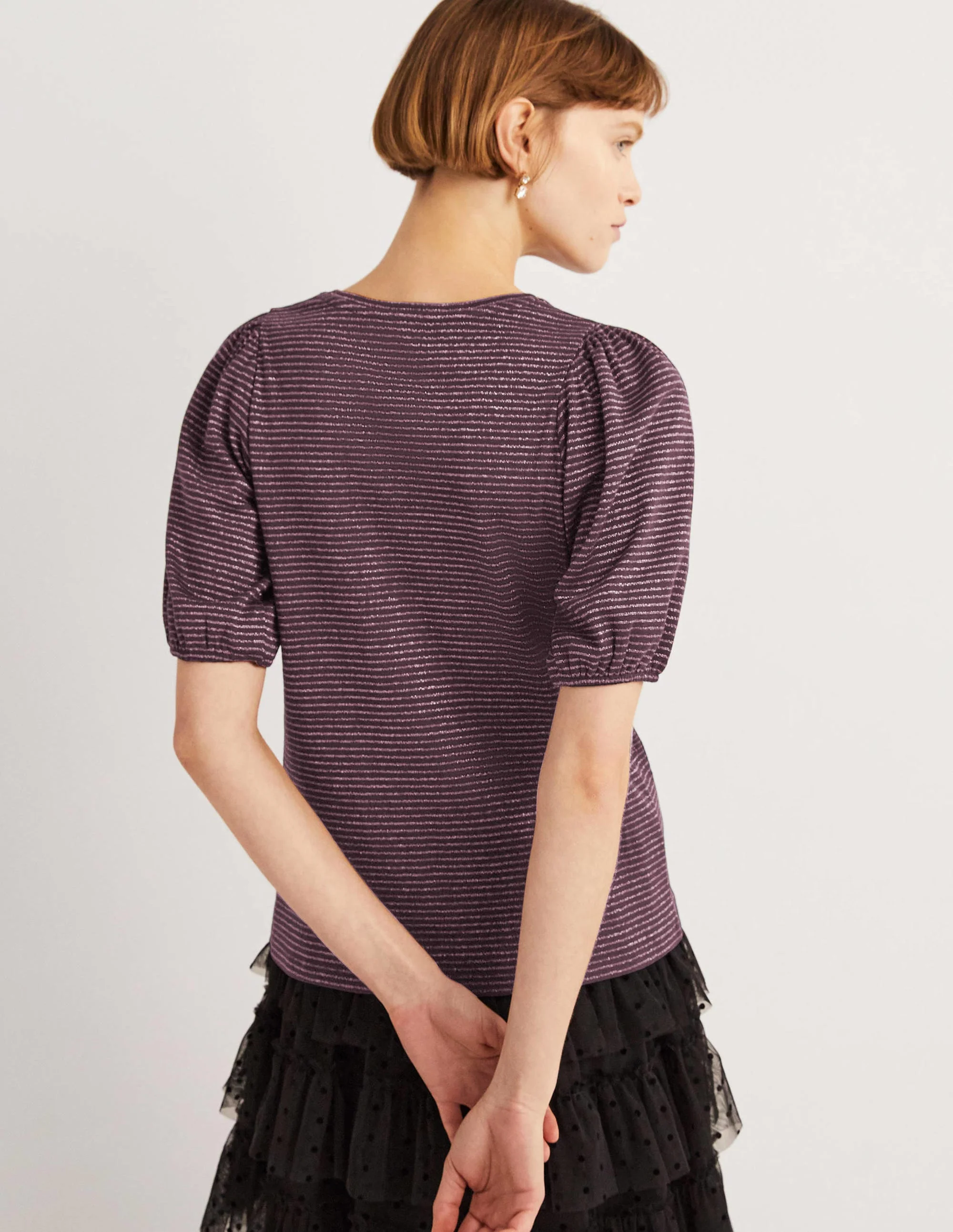 Metallic-T-Shirt mit Streifen-Navy/Kupfer, Metallic - Image 3
