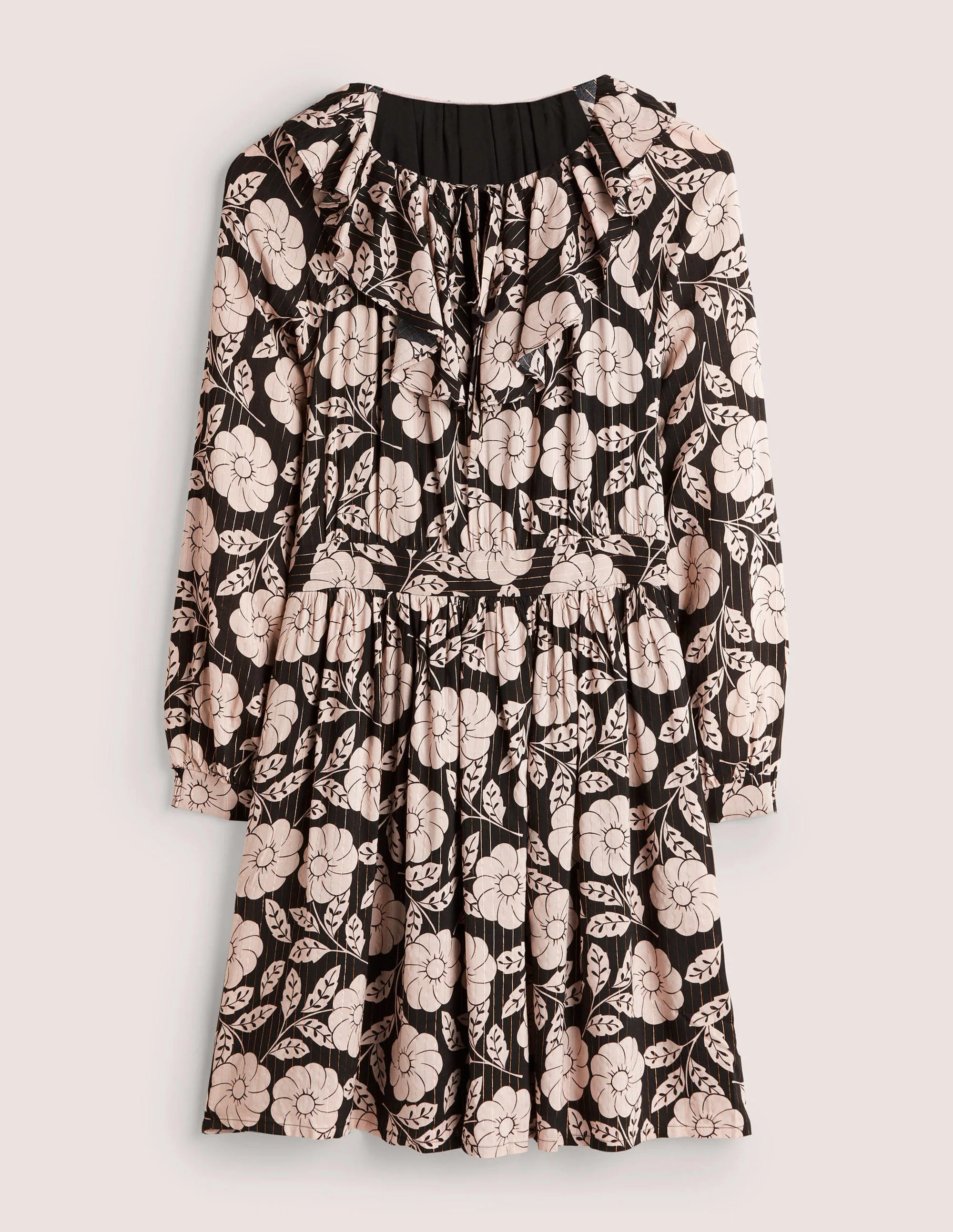 Metallisches Kleid mit Rüschen-Schwarz, Botanisches Muster - Image 6