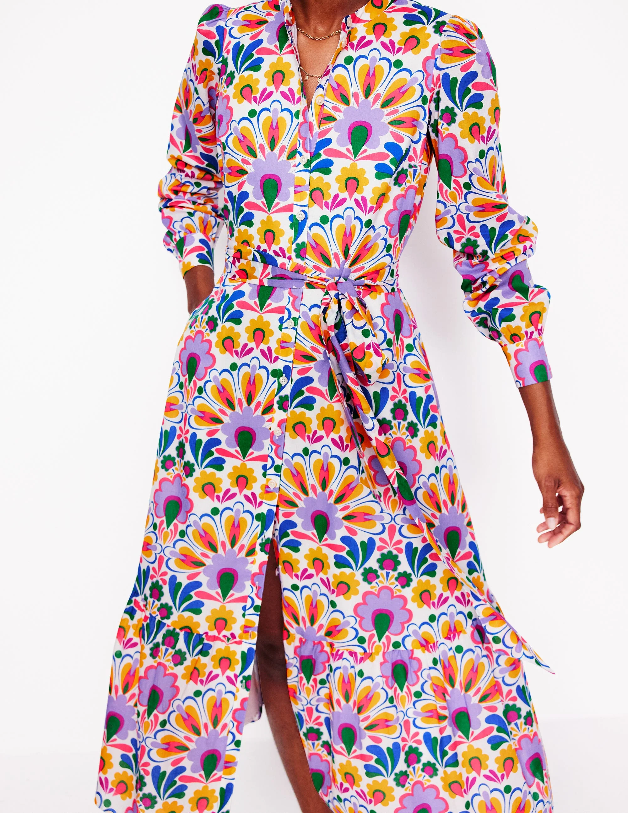 Mia Gestuftes Hemdblusenkleid-Naturweiß, Dekorativer Löwenzahn - Image 2