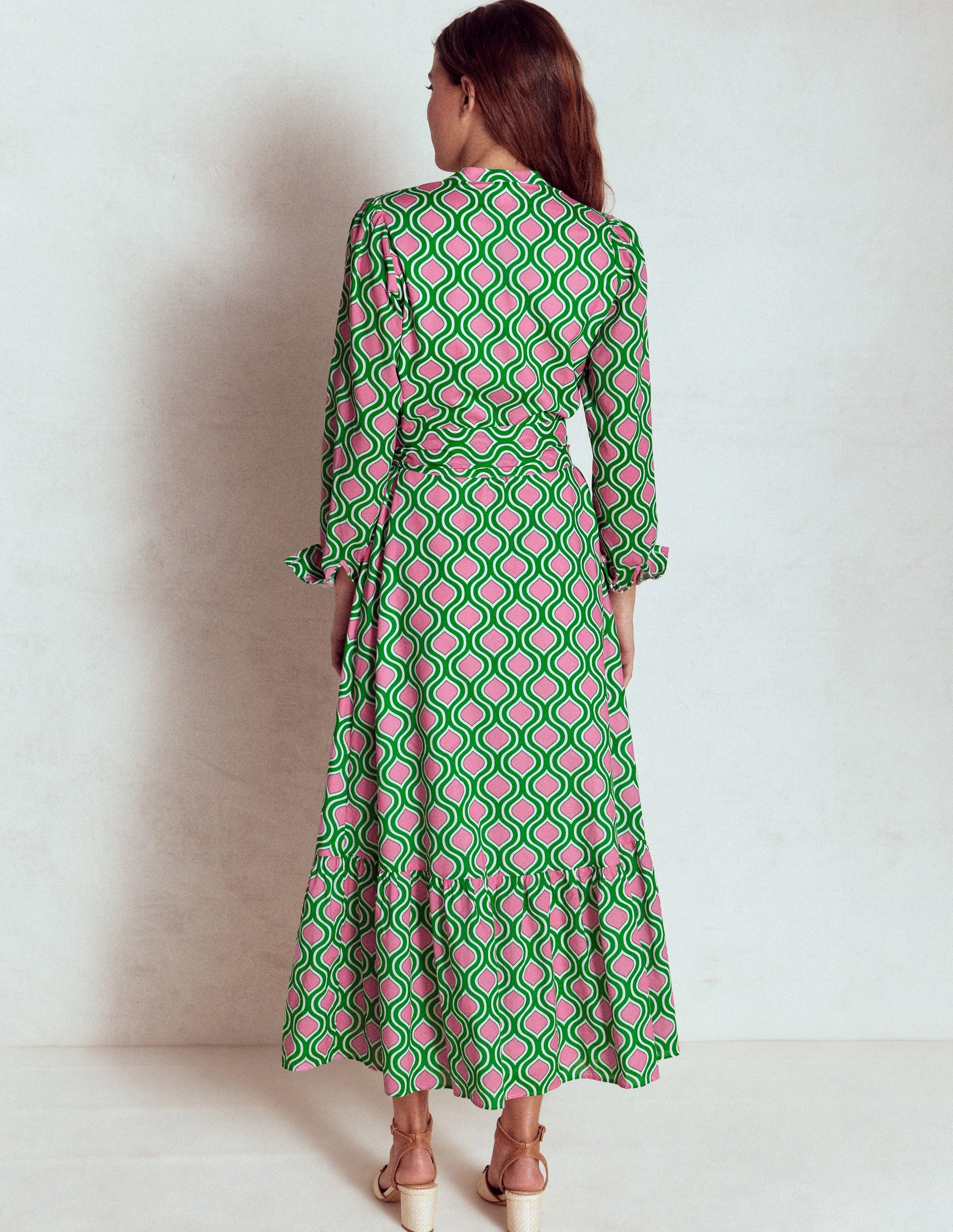 Mia Gestuftes Hemdblusenkleid-Smaragdgrün, Geo-Spalier - Image 3