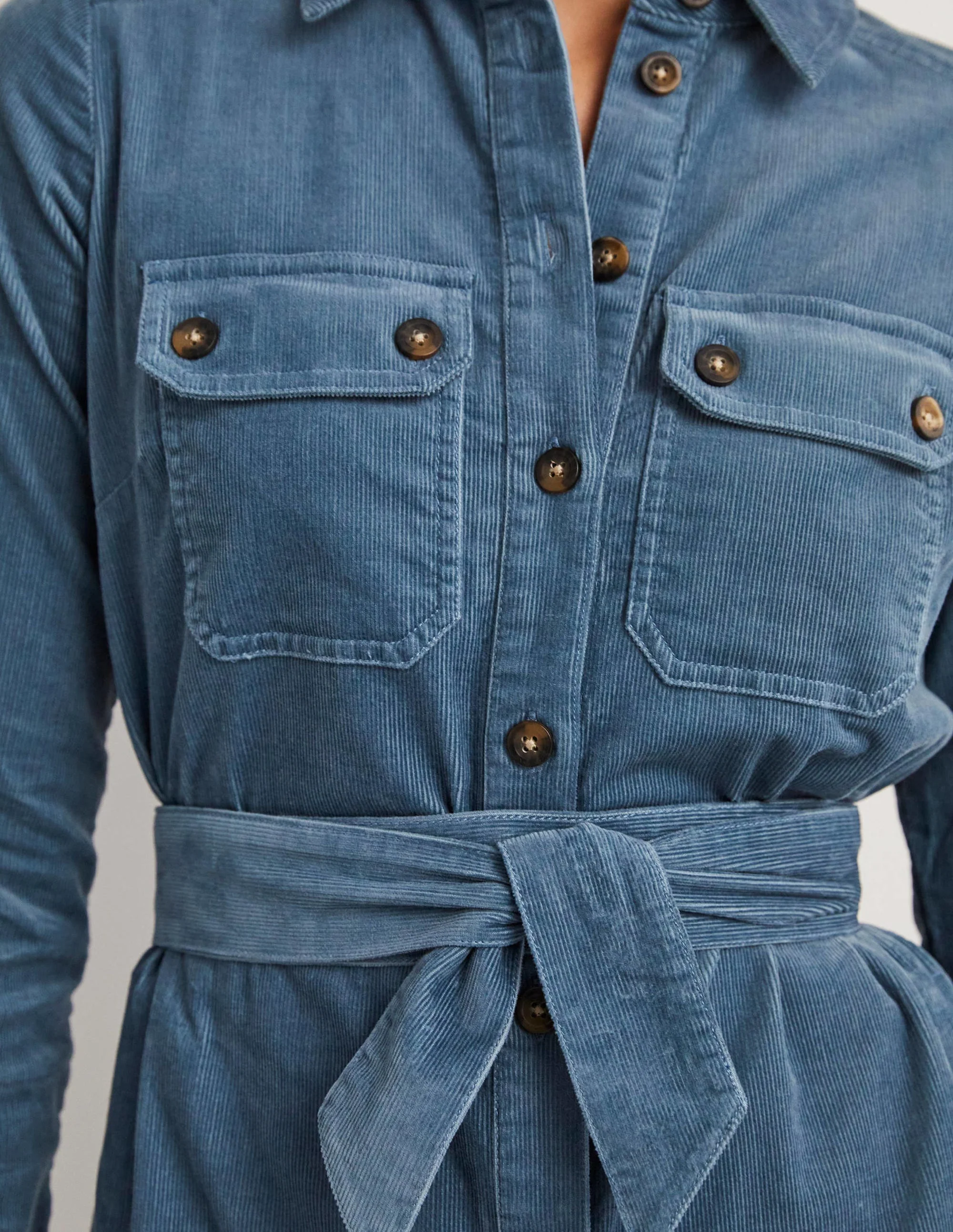 Midi-Hemdblusenkleid aus Cord-Mittelblau - Image 2