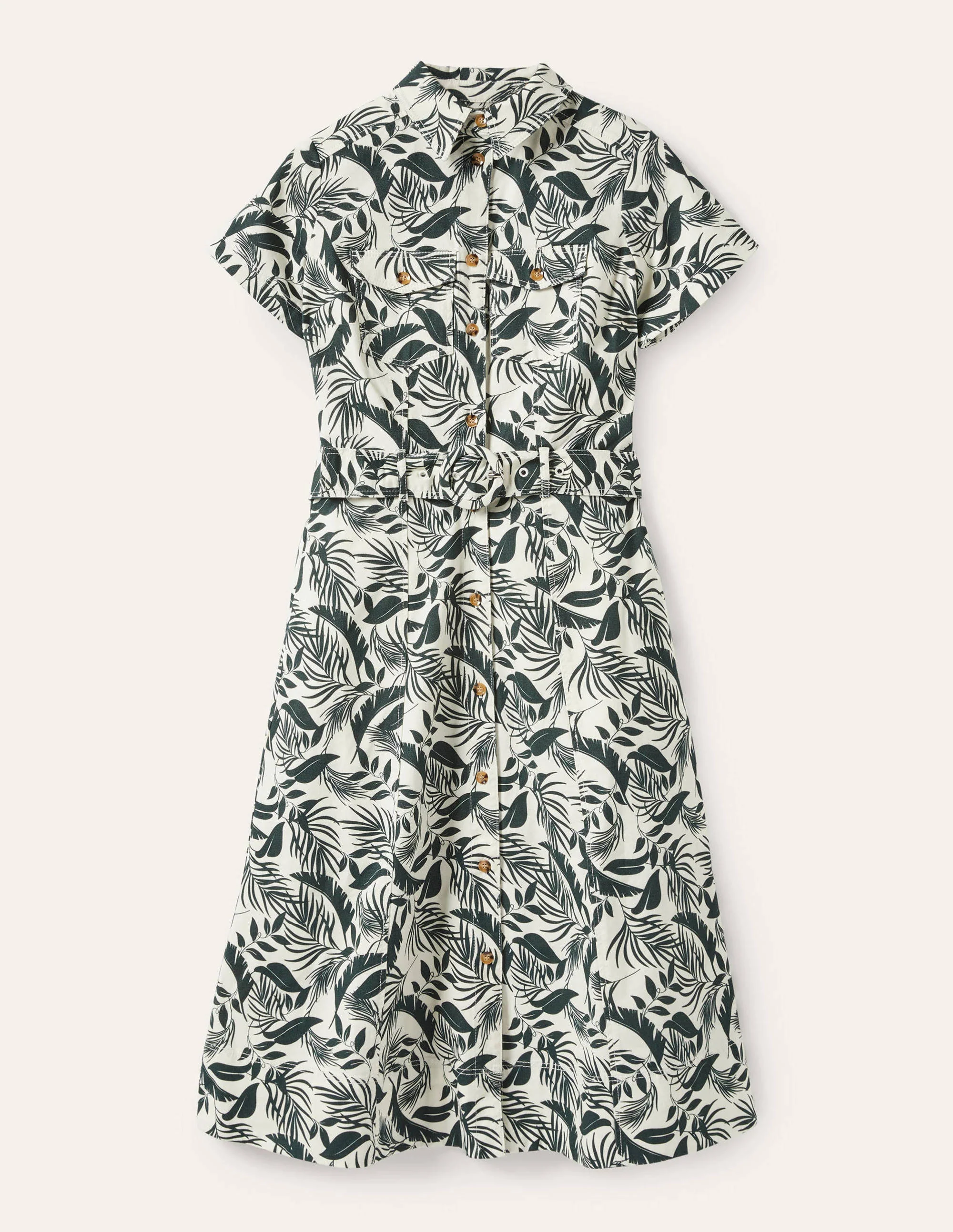 Midi-Hemdblusenkleid mit Gürtel-Gartengrün, Tropische Blätter - Image 6