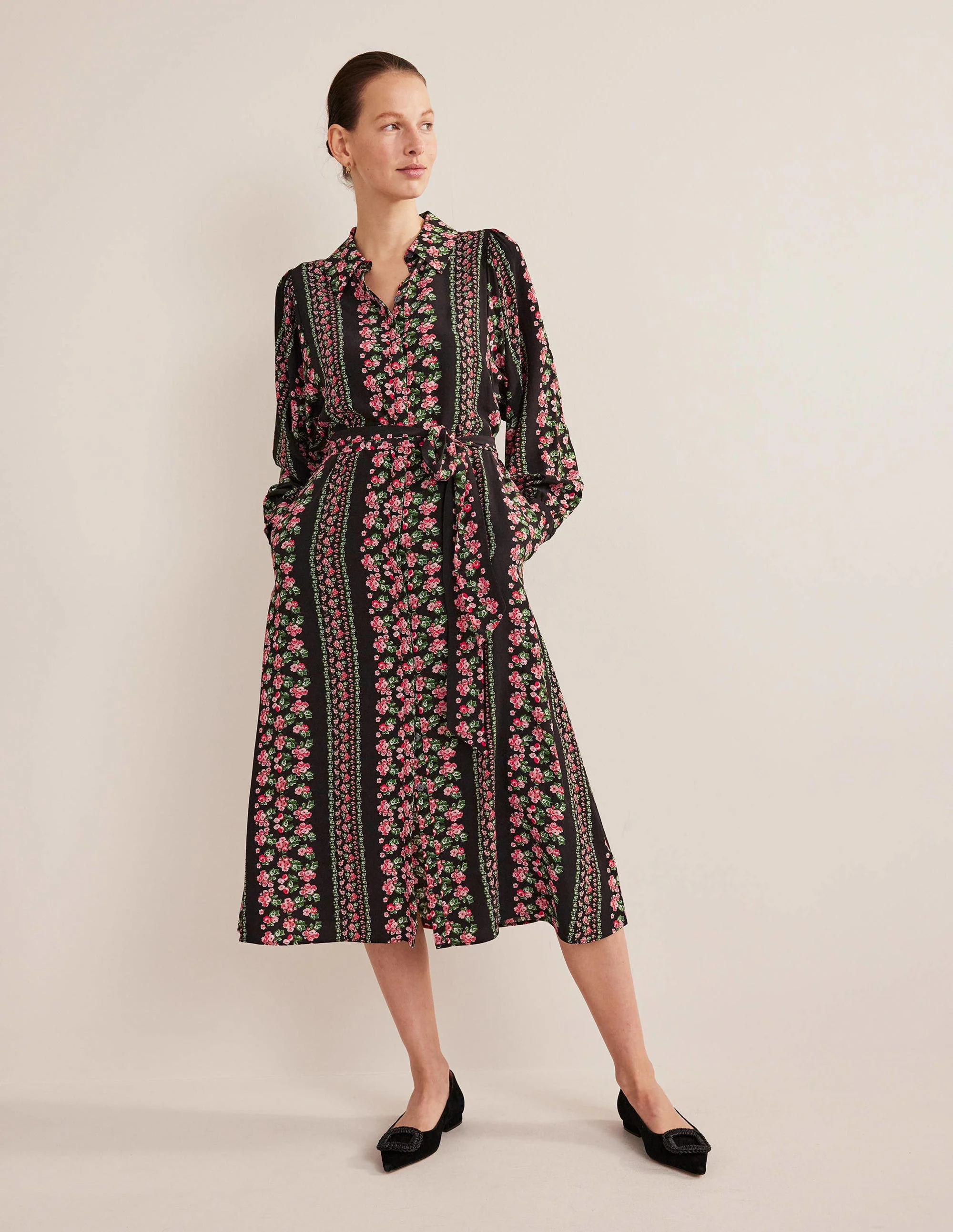 Midi-Hemdblusenkleid-Schwarz, Diamantrosa - Image 4