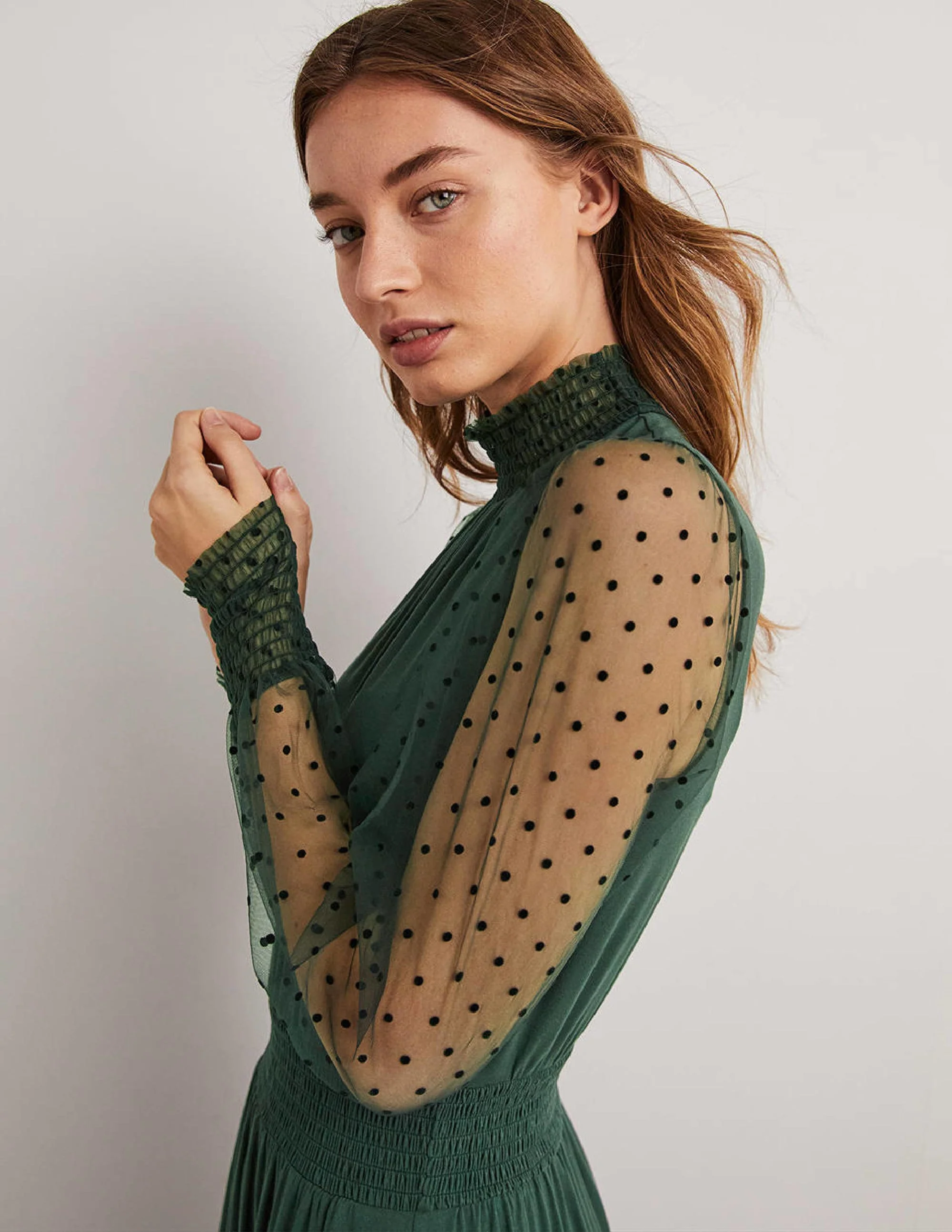 Midi-Partykleid mit Tüllärmeln-Onyxgrün - Image 2
