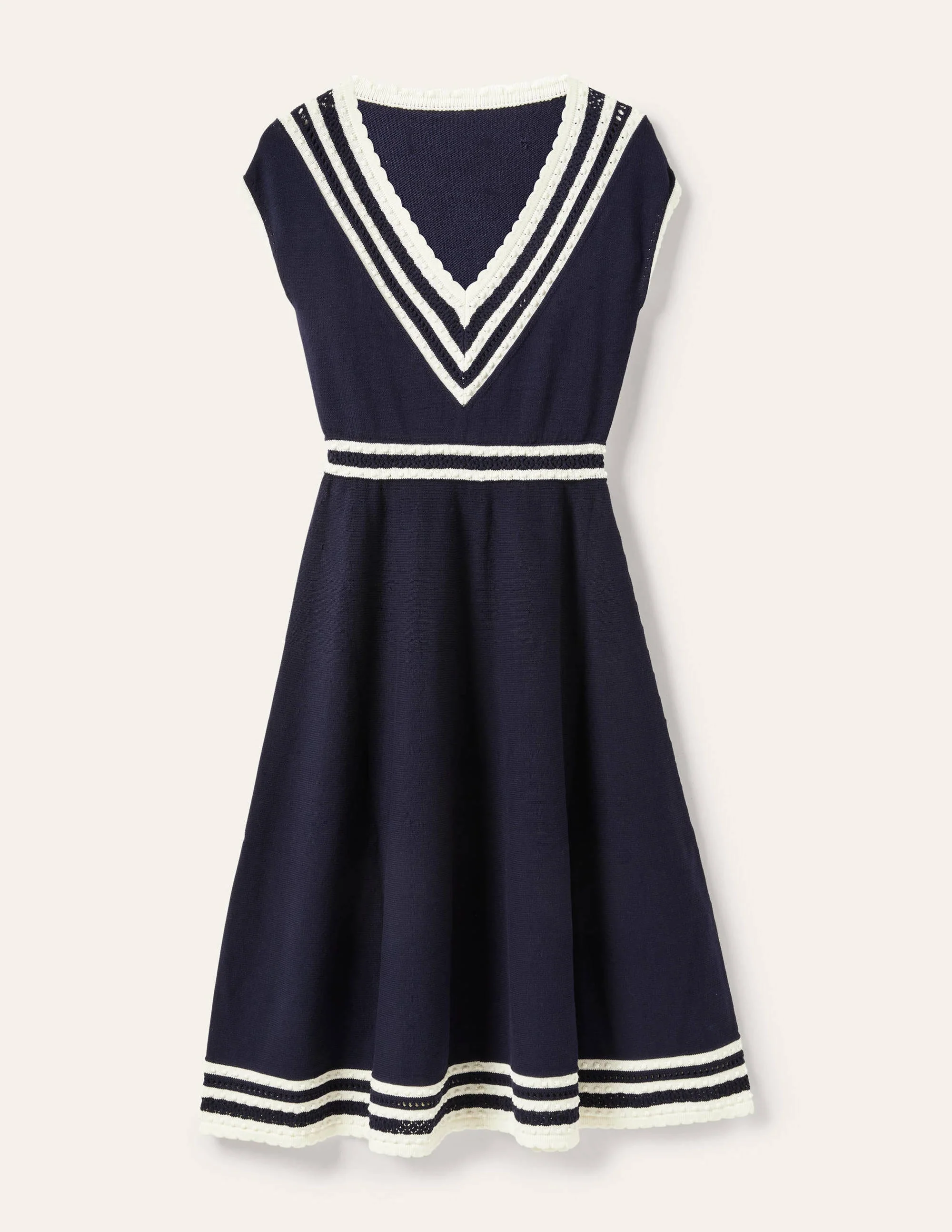Midi-Strickkleid mit Zierborte-Marineblau - Image 5