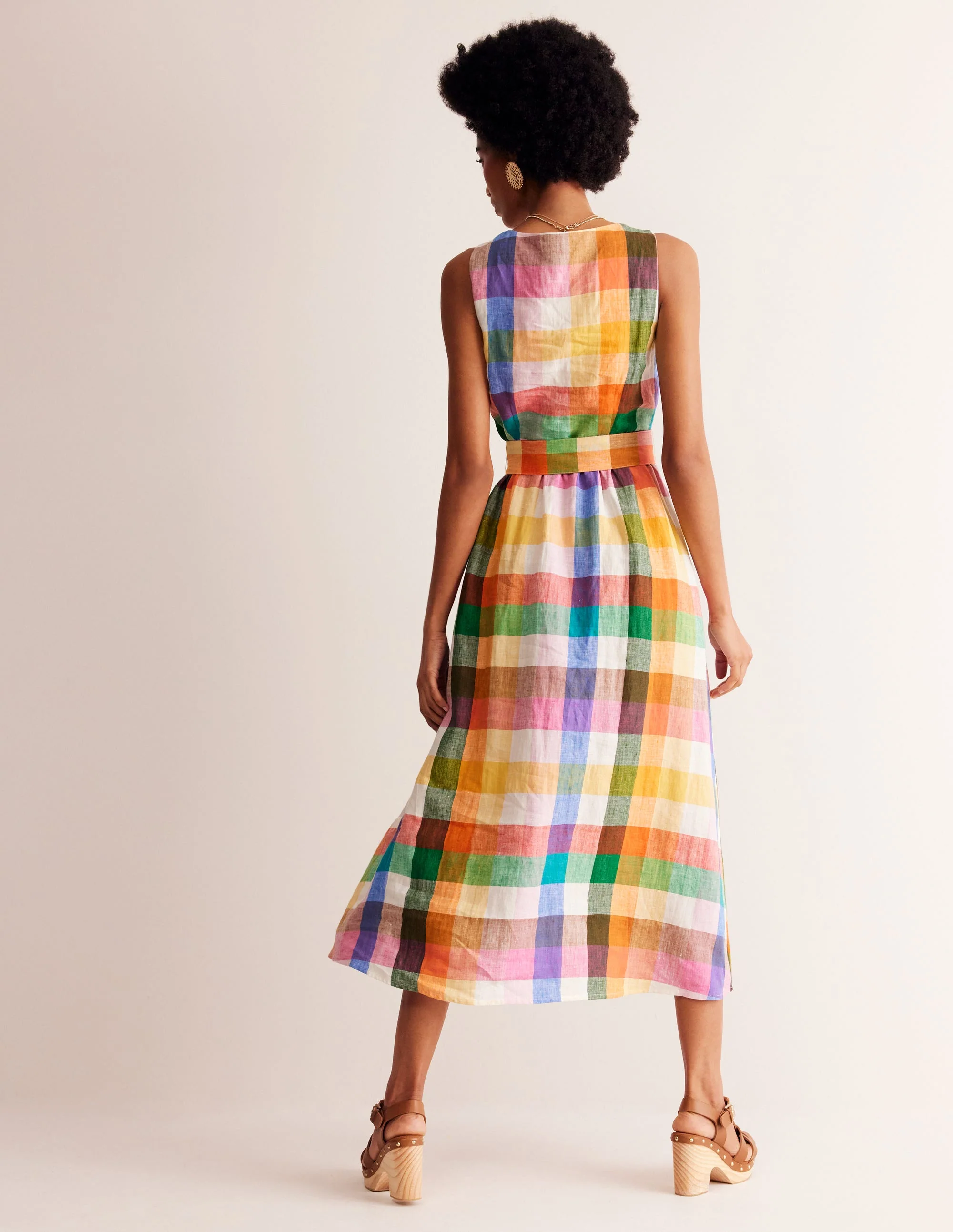 Midi-Wickelkleid aus Leinen-Leuchtende Neonfarben Bunt Vichykaro - Image 3